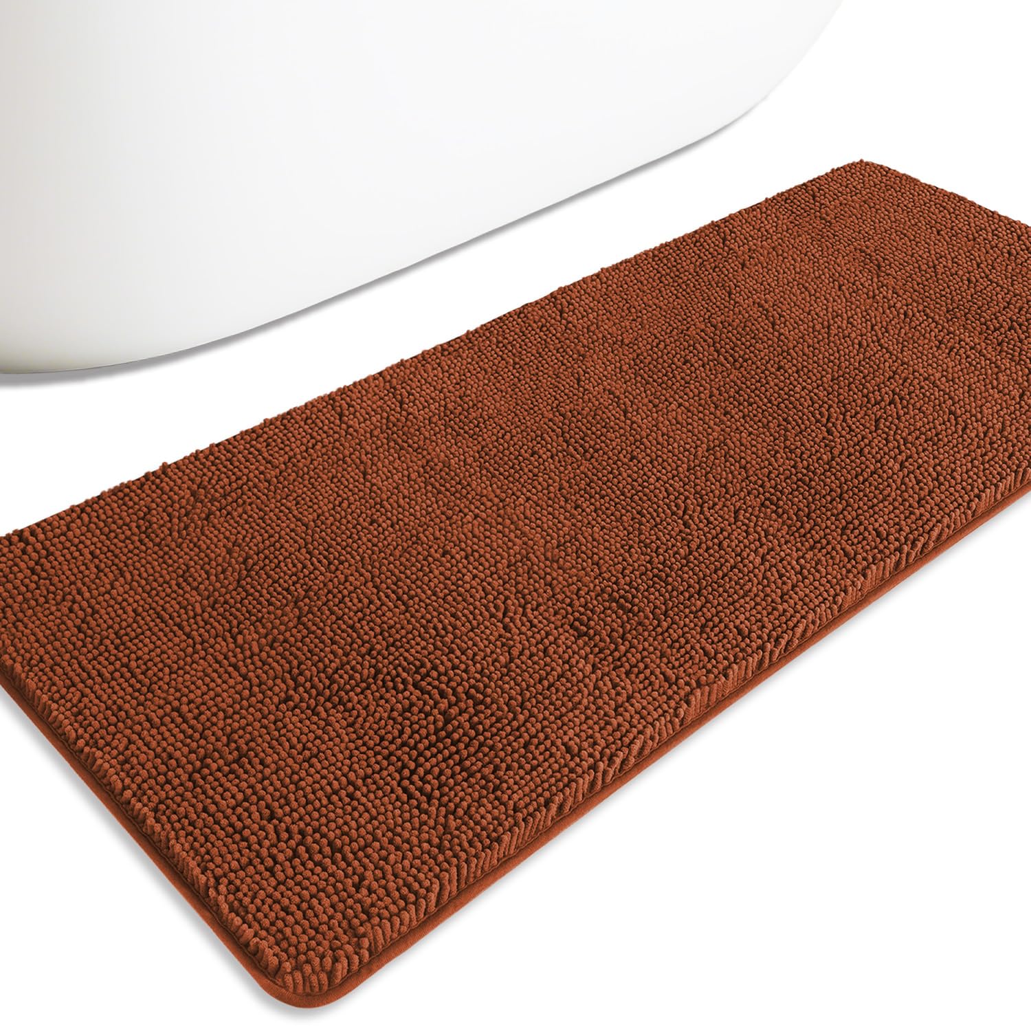 PureSwan Bathroom Runner Rug 24 x 60 Inch – Extra Large Long Bath Mat | Absorbent and Washable Thick Chenille Bath Rug Non-Slip Runner Rug for Bathroom, Shower, Sink(Rust)