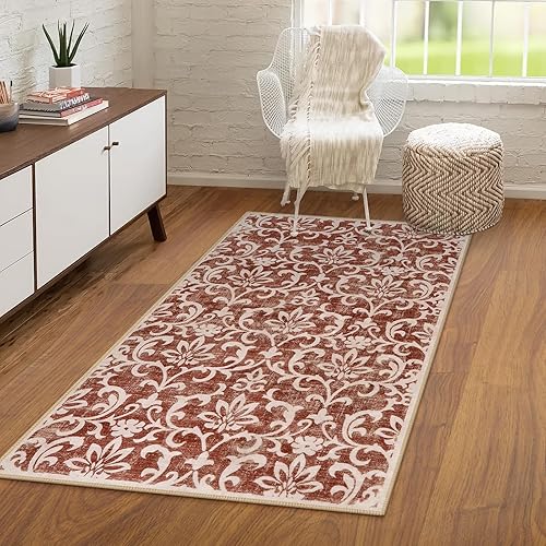 Miniatura 94 de Morebes Alfombra lavable de 2 x 5 pies, alfombra vintage floral gris para puerta de entrada, antideslizante, suave que no desprende pelusa