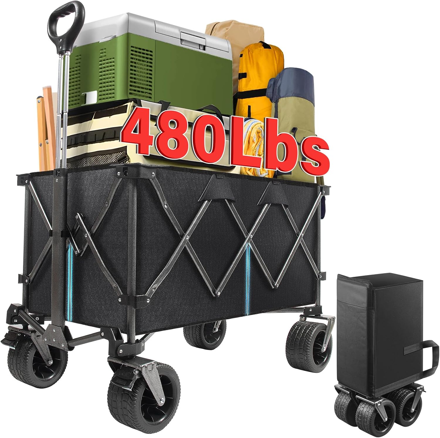 480LBS Wagons Carts Foldable with Big Wheels, 220L