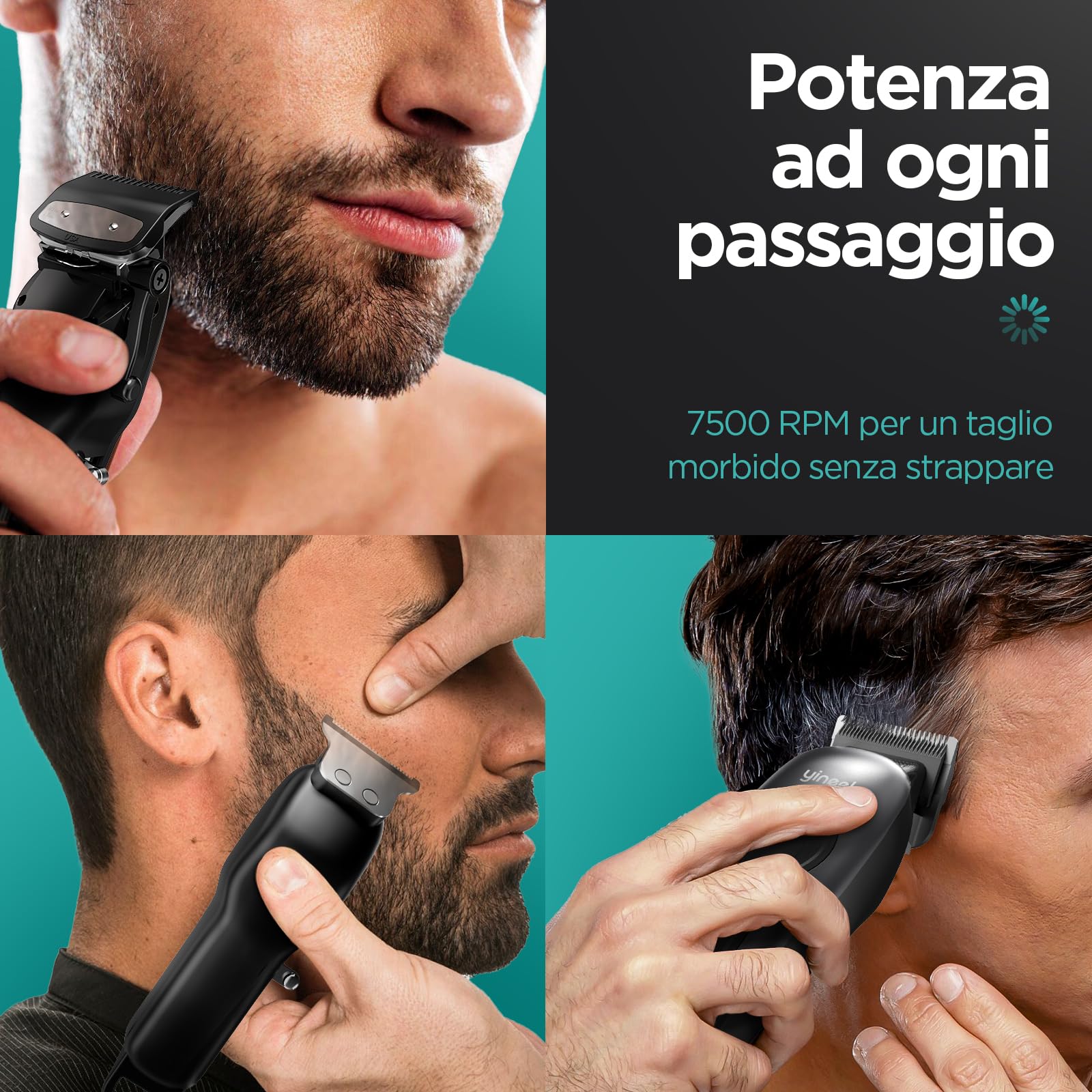 Yineel Tagliacapelli Professionale Uomo, Macchinetta per capelli e Barba Senza Fili con Display LED, Tagliacapelli elettrico con Lama in Ceramica, 300 Min Autonomia, Ricarica USB-C