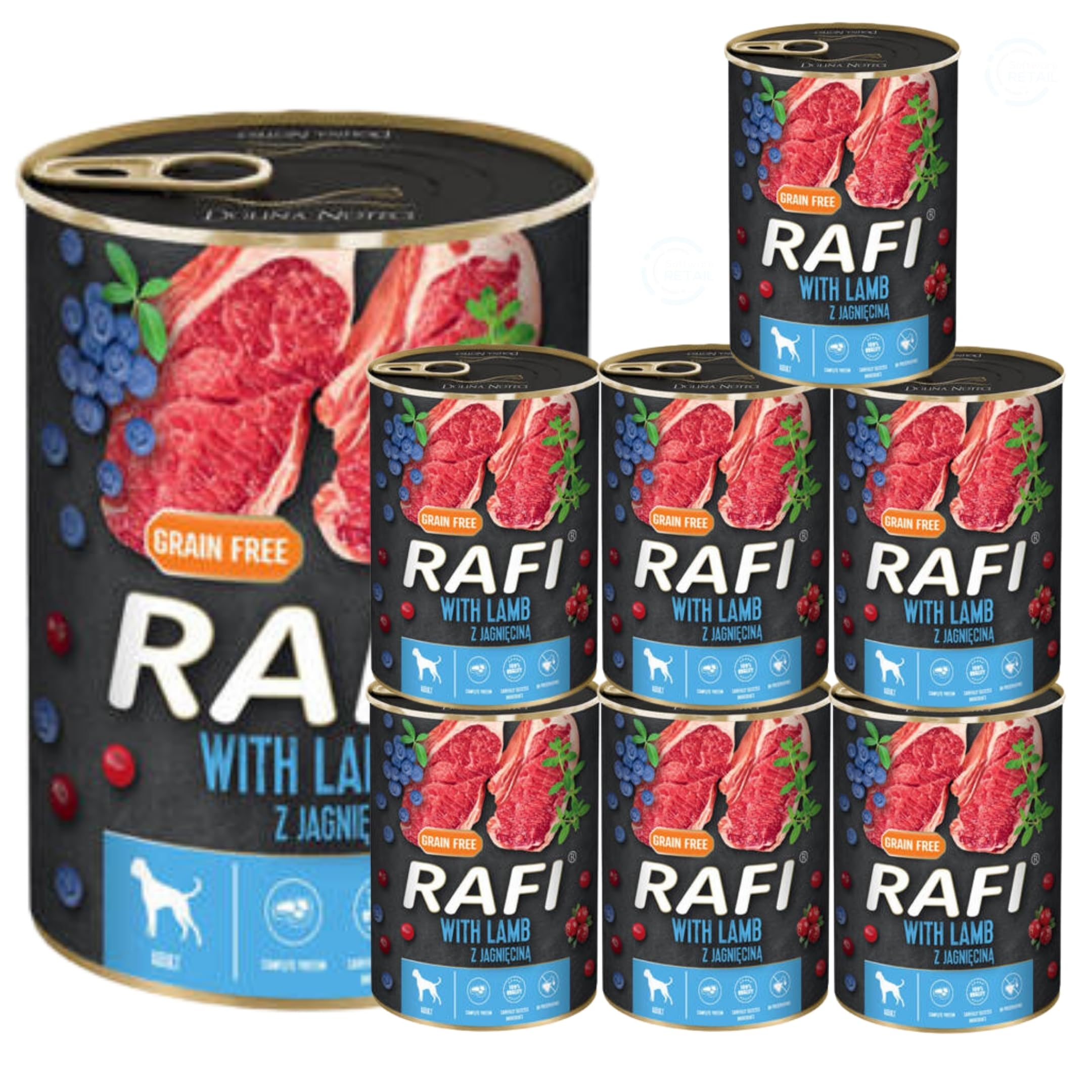 Rafi Complete Wet Dog Food: Meat & Natural Ingredients, Grain-Free, Immune-Boosting Superfoods in Every Flavour! Healthy & Tasty Nutrition for All Breeds! (Lamb, 8x400g)