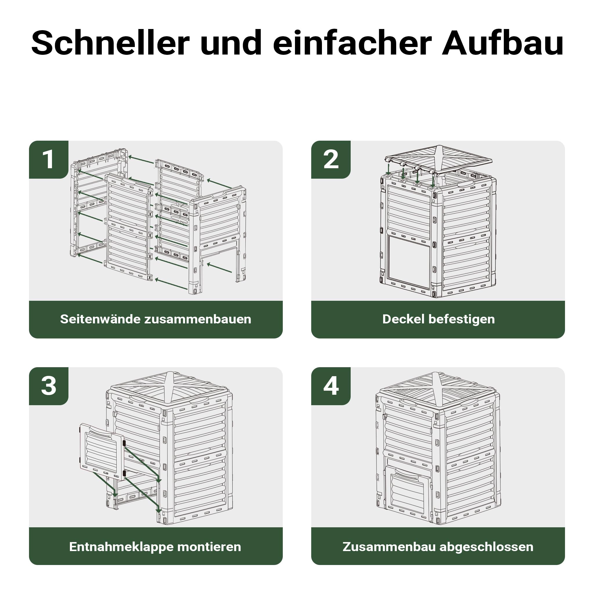 Wiltec Gartenkomposter 300 Liter 61 x 61 x 82 cm, Komposter aus Kunststoff für Bio- und Garten-Abfälle, Kompostierer mit Deckel, Schnellkomposter mit Bodenklappe zum Entleeren