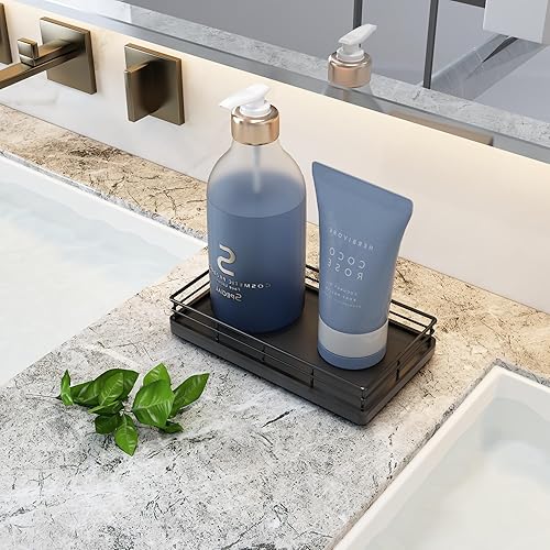 Miniatura 3 de Bandejas de baño de roble para mostrador, bandeja pequeña de madera de 7 pulgadas de largo para perfumes, jabón de manos y platos, bandeja