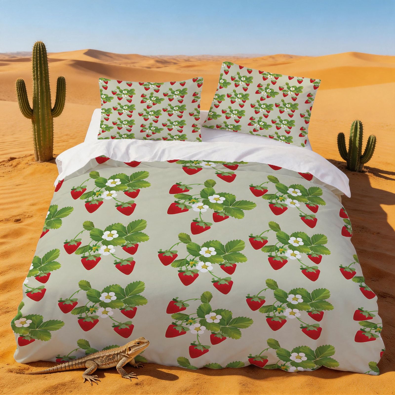 Housse de couette 140x200 fraise en tissu doux hypoallergénique