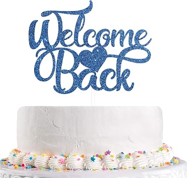 Glitter Welcome Back Cake Topper, Home Party, School Classroom Party, Welcome Sign Party Decoration Supplies Navy Blue
