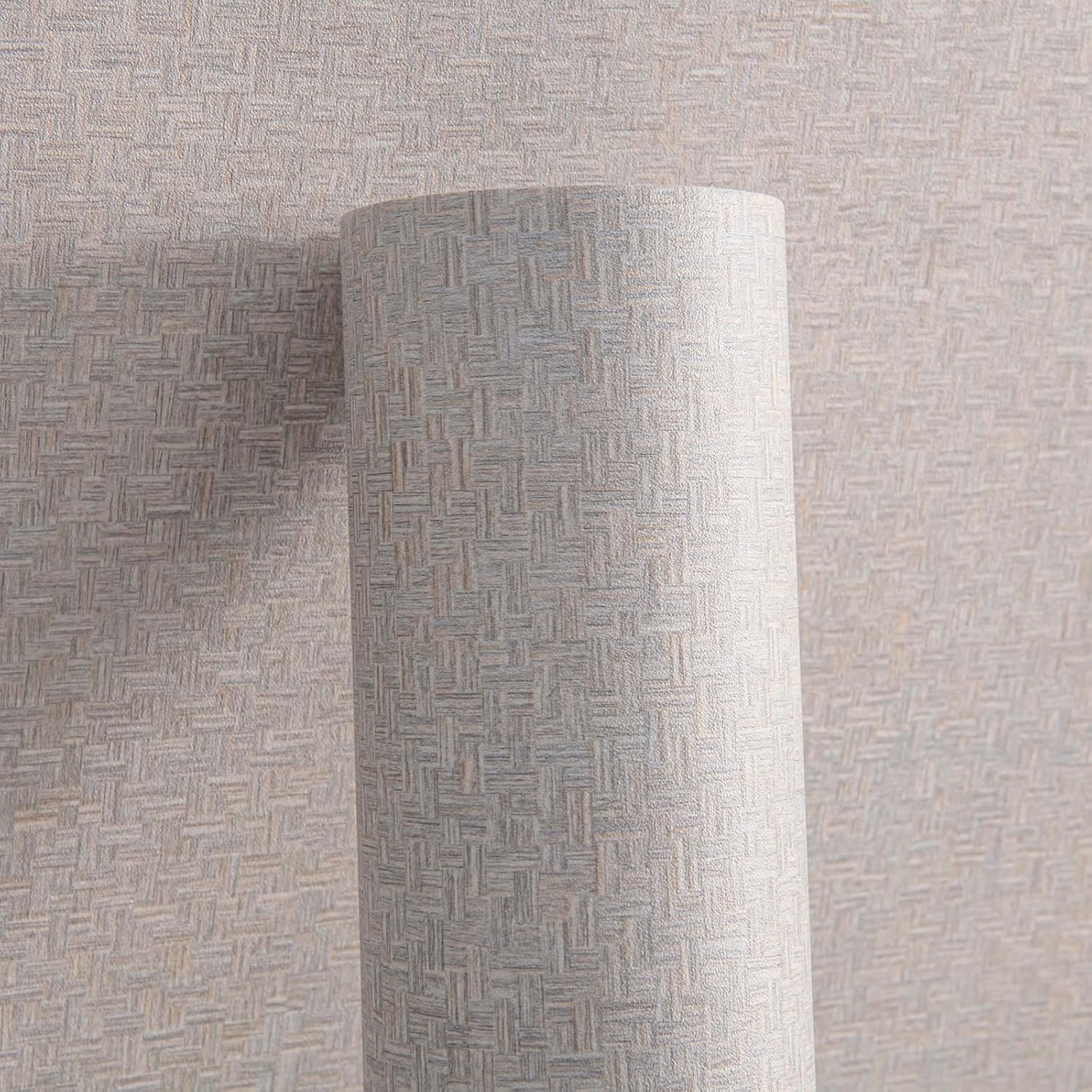 FUKU MON 24" X 394" Light Gray Grasscloth Fabric Wallpaper Textured Contact Paper Linen Wallpaper Peel and Stick Upgraded Thick Removable for Cabinets Bedroom Wall Decoration 23.6" x 394" Light Gray