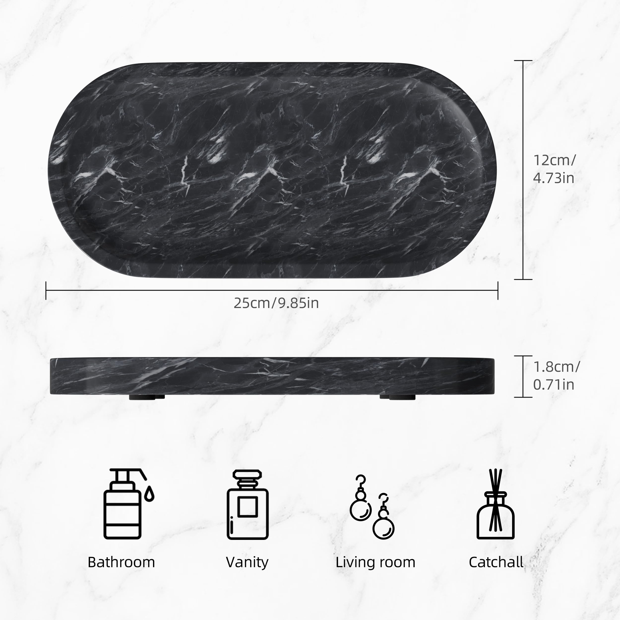Dekorative Tabletts aus Echtem Natürlichem Marmor,25x12x1.8cm,Grau