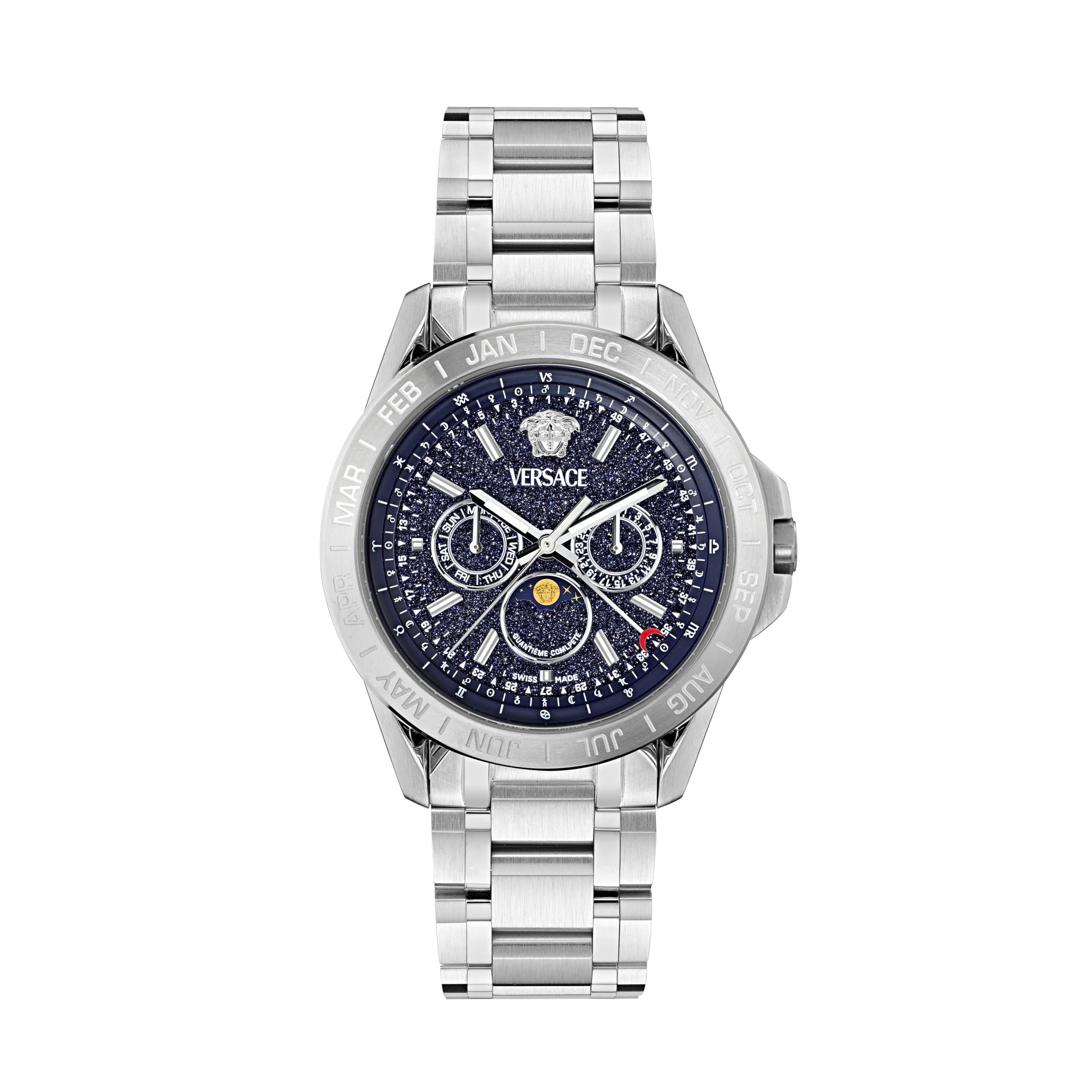 Versace Watches Men's Blue/Silver Gents Galaxy Moonph Watch Ve0k00125 – Modern Style | Acotis - Stainless Steel / Sapphire