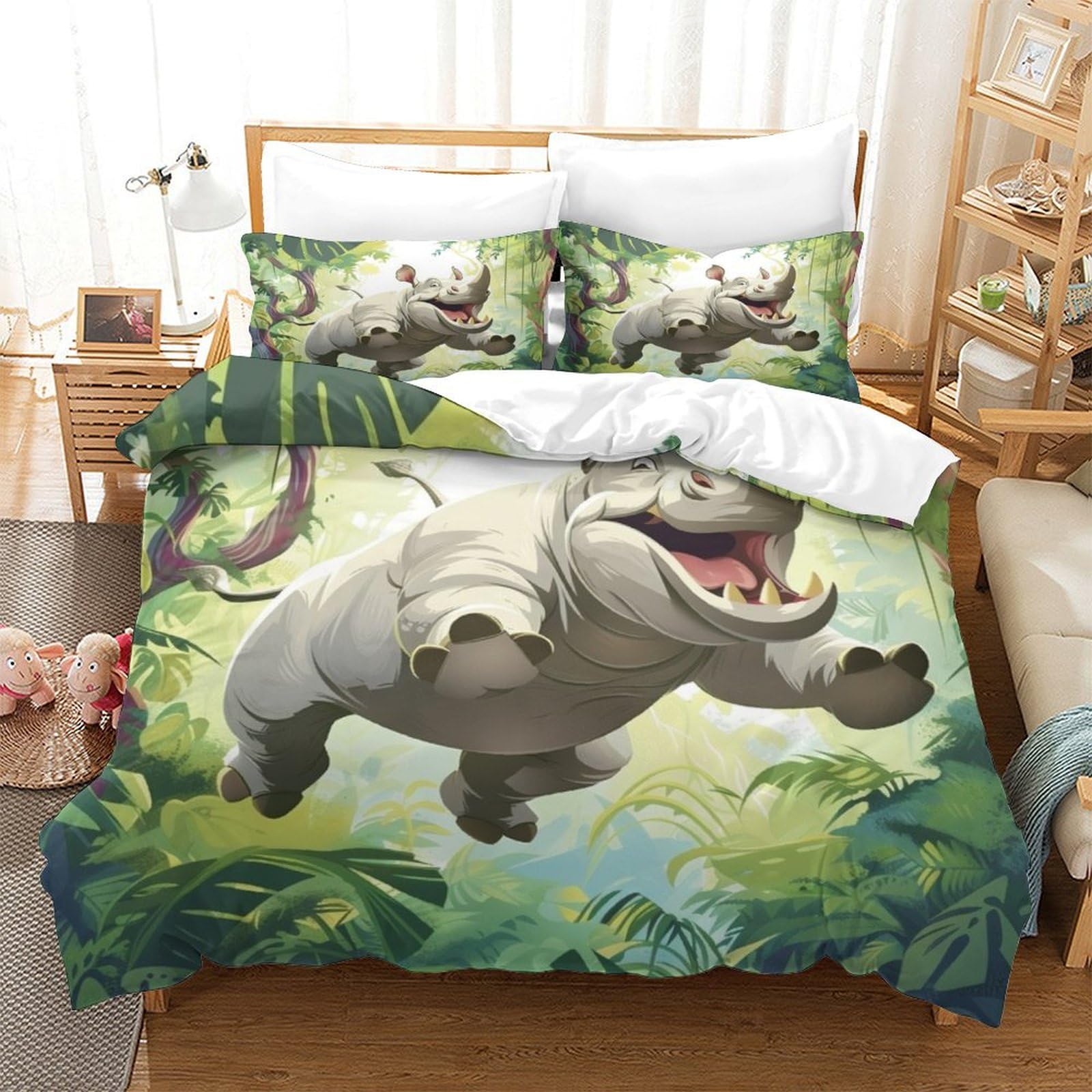 Housse de couette 3D rhinocéros pour une décoration de chambre moderne Super King