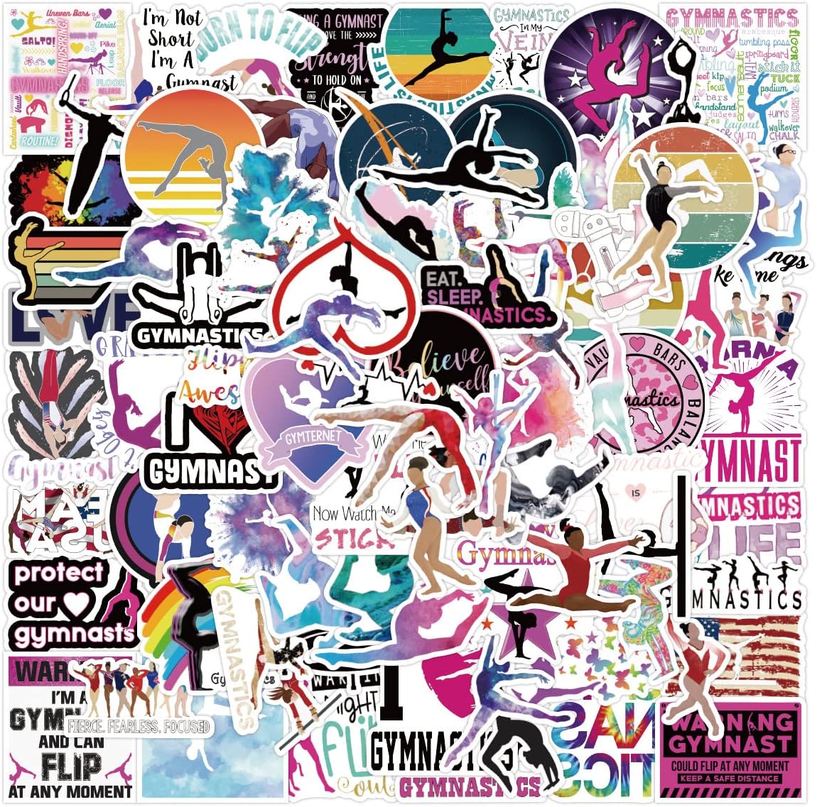 100 PCS Gymnastics Stickers Pack,Waterproof Vinyl Decals