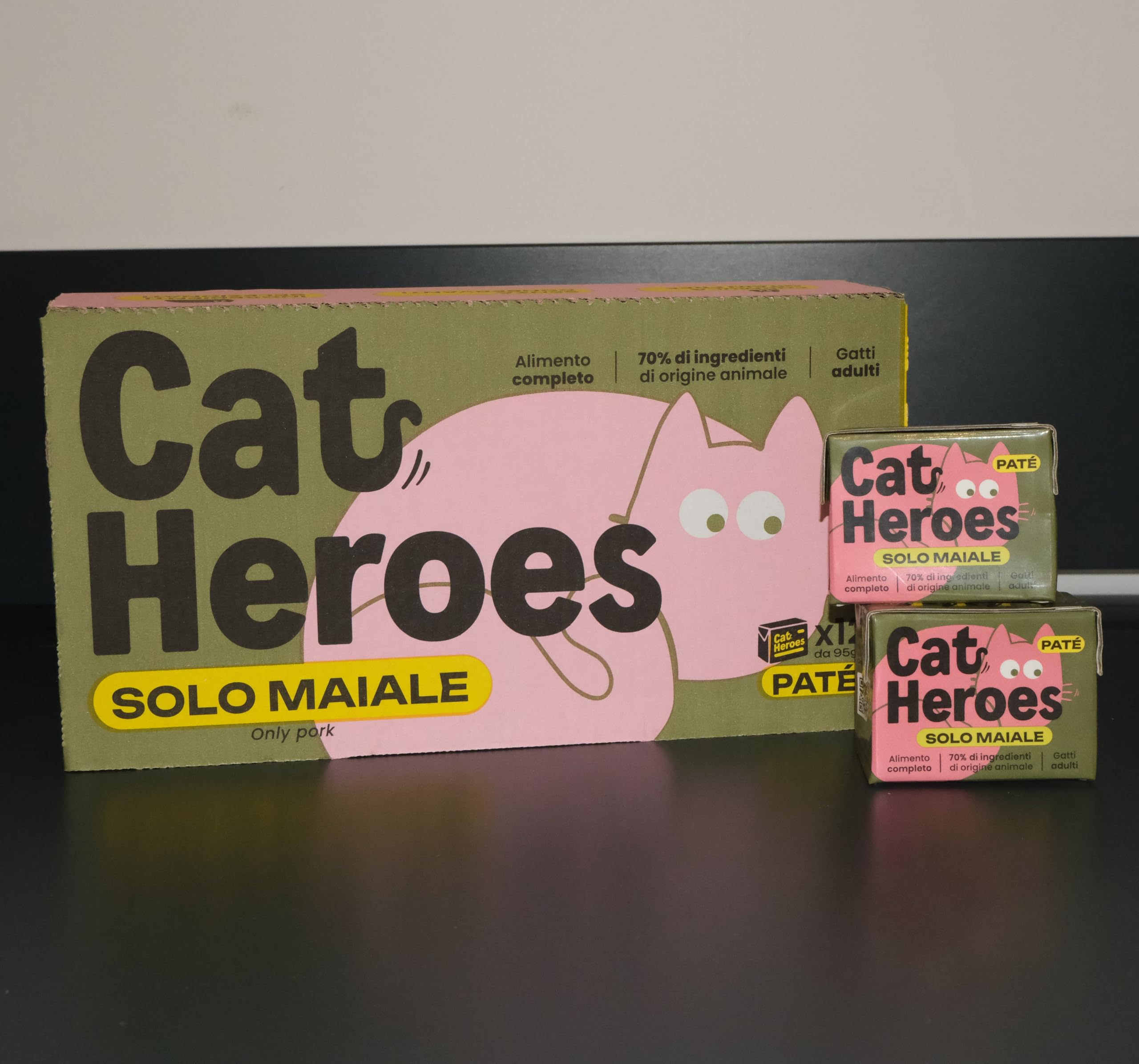 Cibo Umido per Gatti Maiale (70%) | Ingredienti freschi e naturali | Senza cereali | Multipack 36x95g