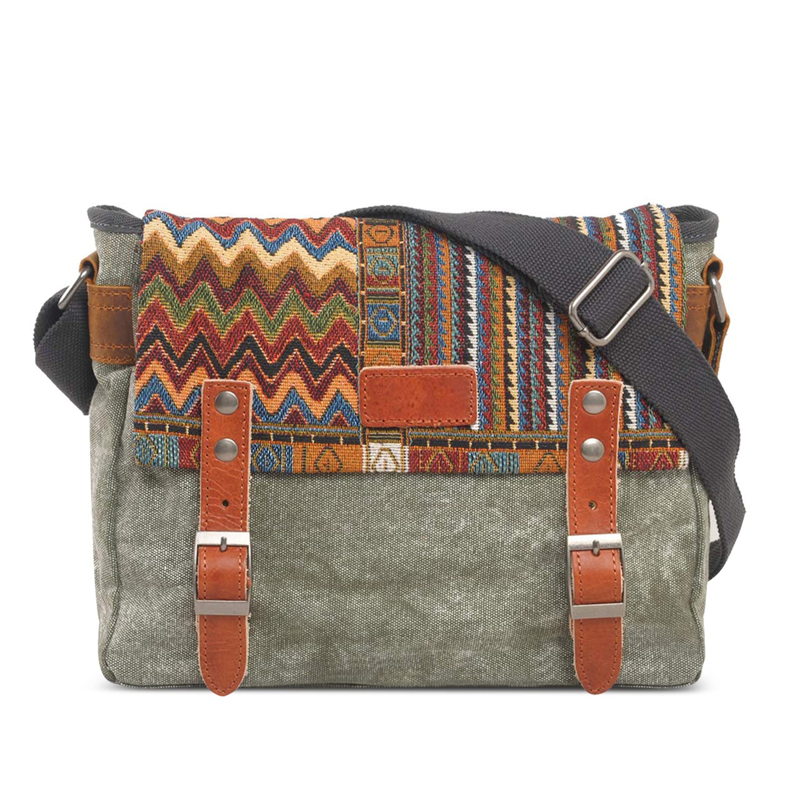 VARLIVOO Retro Bolsos de Hombro para Hombre Bolsa de Mensajero Bolsas Cruzados Bolso de Bandolera Conmutar Trabajo Escuela Viaje Ciclismo Colegio Múltiples Bolsillos Lona Verde