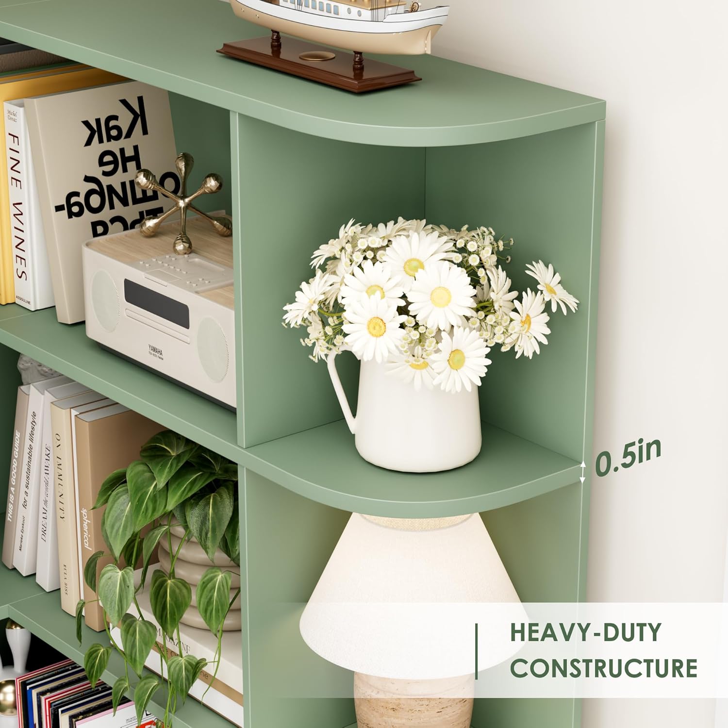 FOTOSOK 74” Tall Corner Bookshelf, 6-Tier Bookshelf and Bookcase with Open Storage, Tall Bookcases Wooden Storage Shelves for Home Office, Thickened Boards for Better Load Bearing, Green