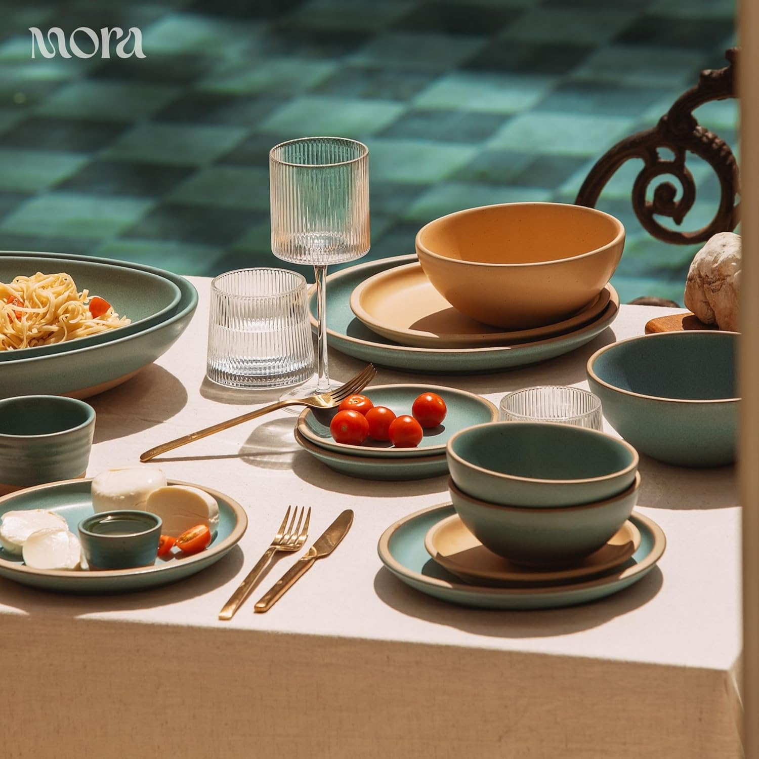 MORA Small Bowls Set of 4, 16oz Ceramic Pottery Dessert Bowls - Microwave, Oven and Dishwasher Safe - Iris