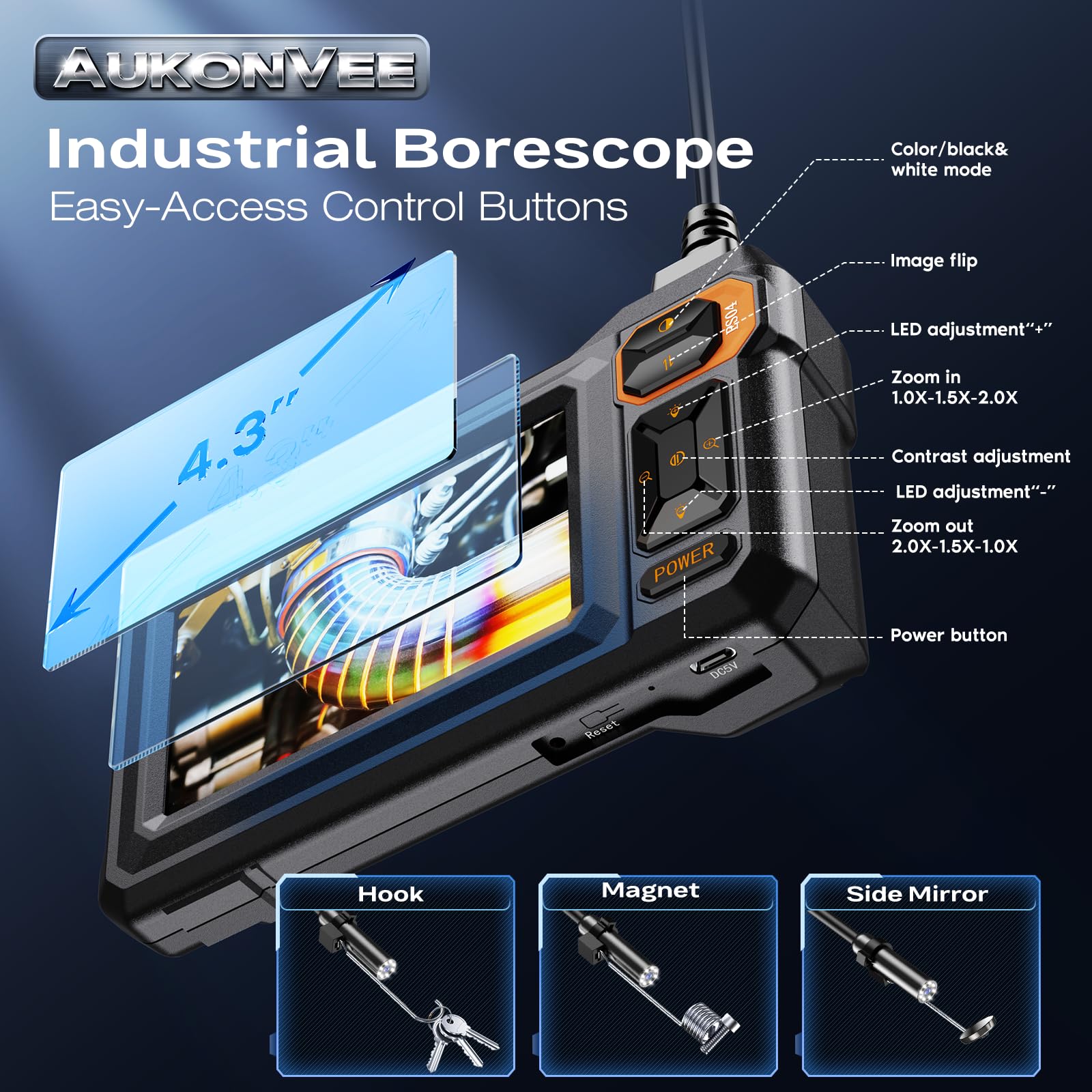 Endoscope Camera with Light, 1920P HD Borescope, 4.3" IPS Inspection Camera — Amazon image 2