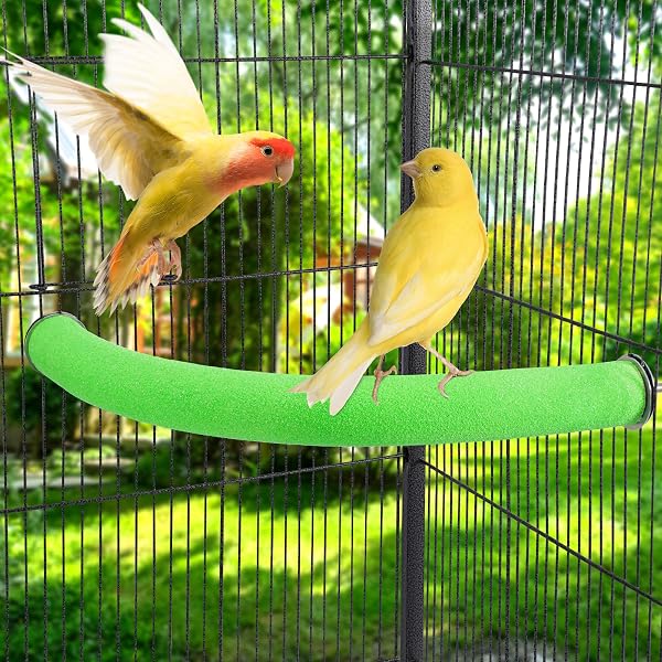 U Shape Parrot Perch Stand Pet Toy Bird Platform Sand Paw Grinding Clean Stick Cage Exercise Conure Budgie Cockatiel Accessories (Green Corner Large) - 3