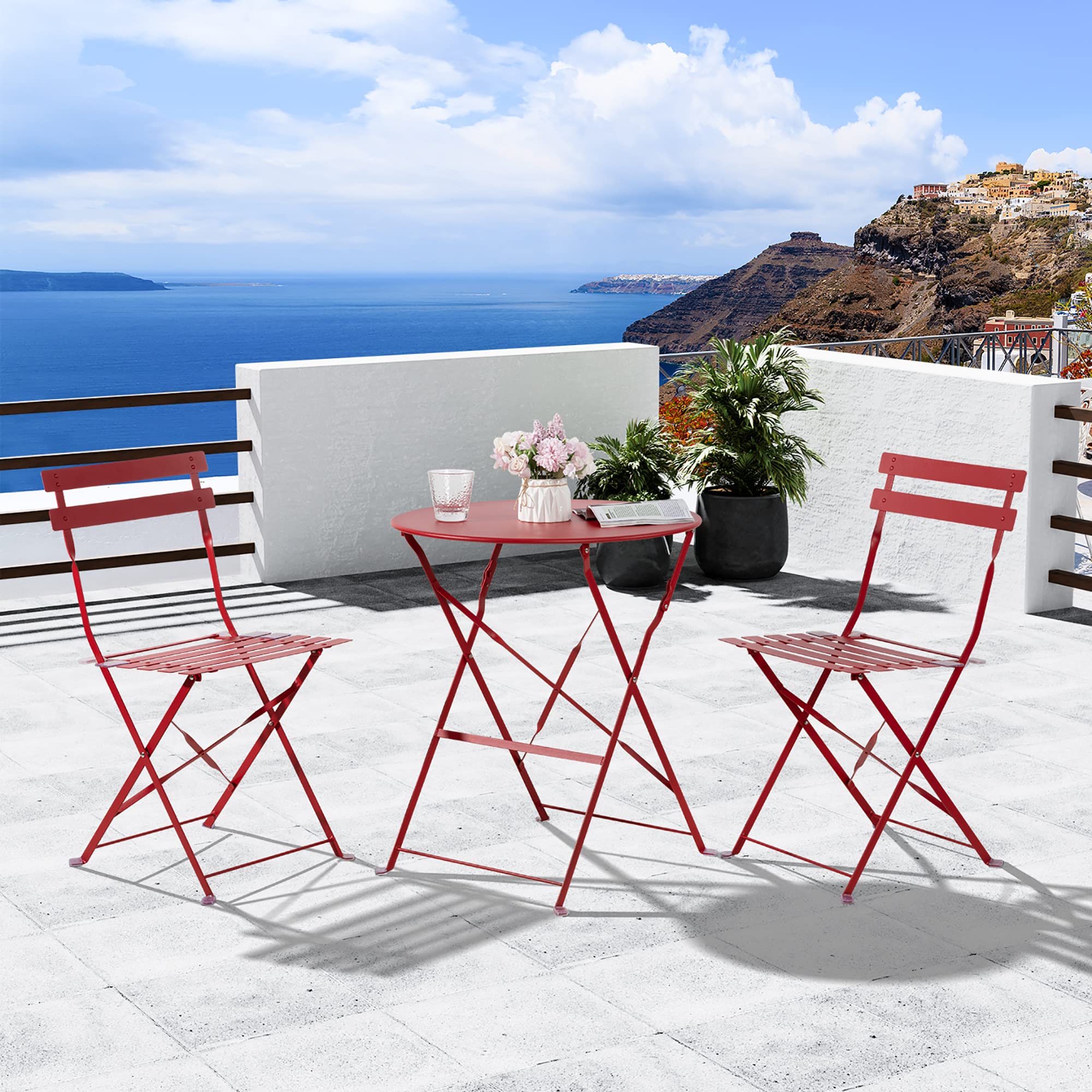 Buy Shintenchi 3 Pieces Patio Bistro Set Folding Round Table and Chairs Metal Frame Outdoor