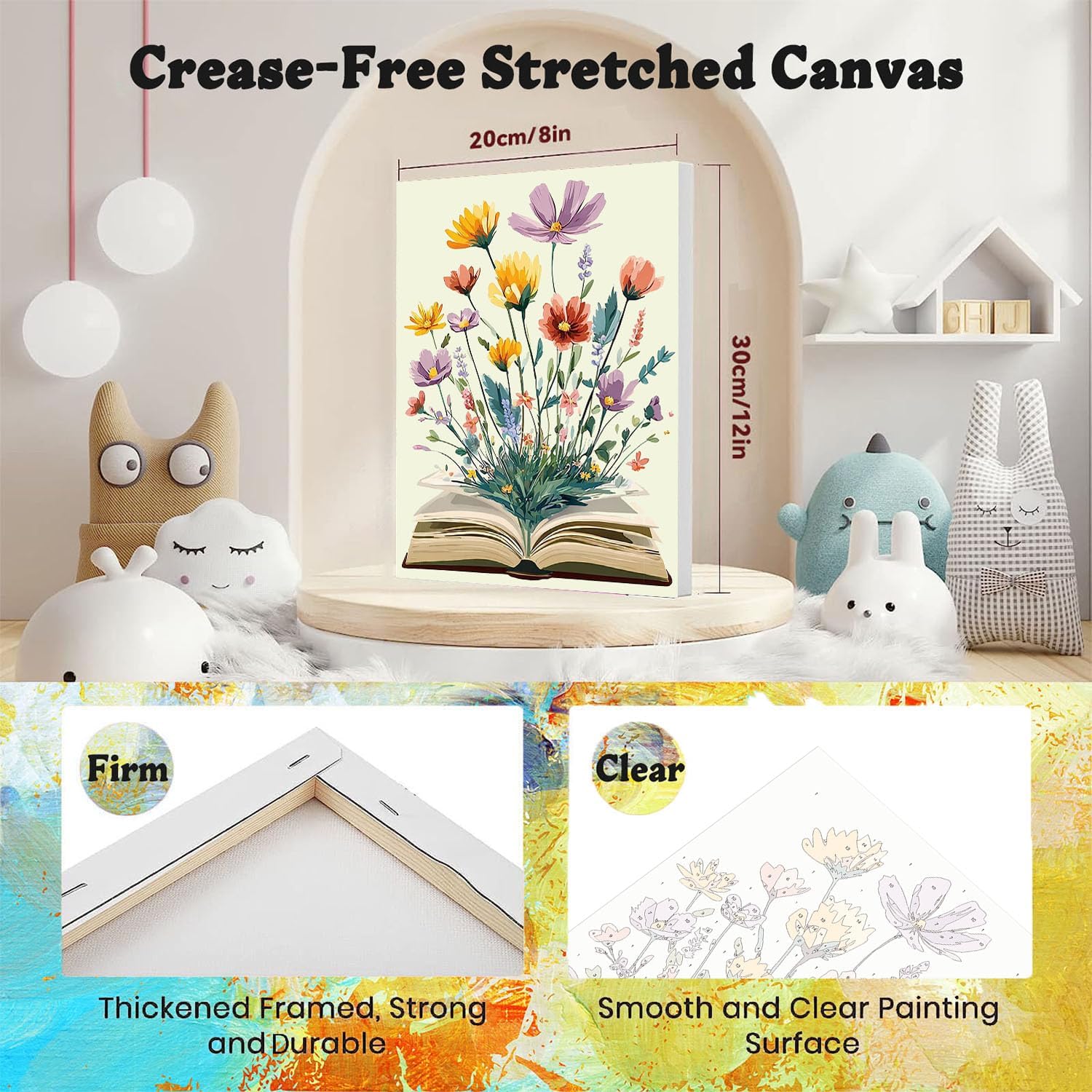 4 Pack Paint by Numbers for Adults with Framed Canvas - with Wooden Easel, Book Paint by Number for Beginners, Flowers Acrylic Oil Painting on Canvas with Brushes for Home Wall Decor (8x12 inch)