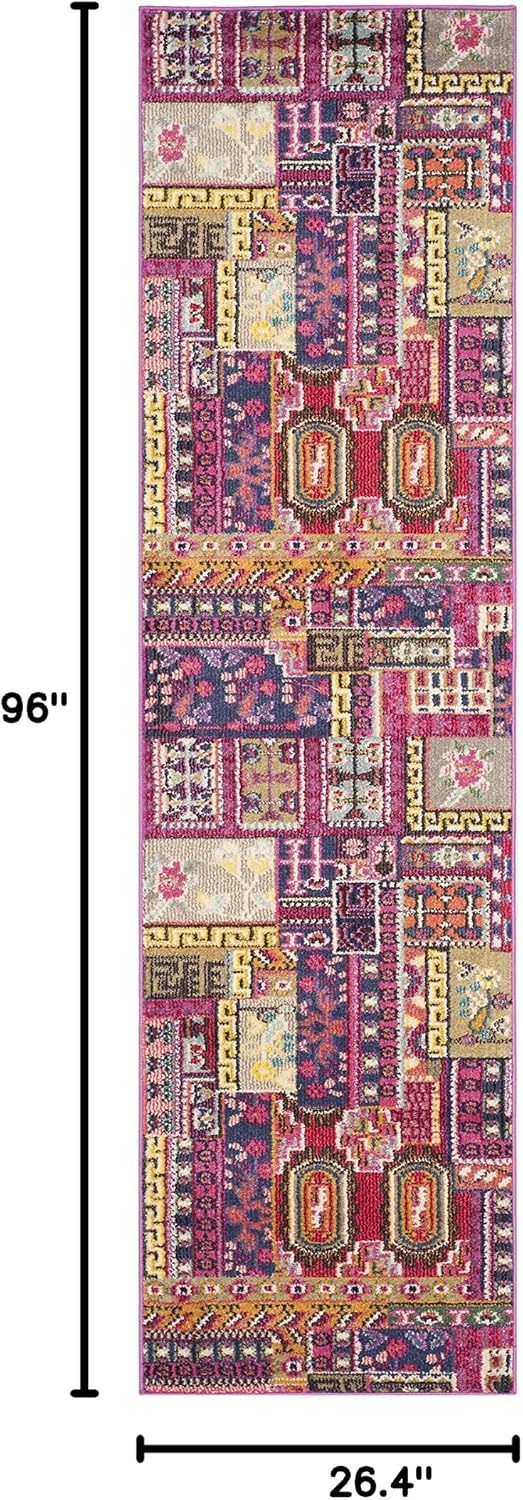 SAFAVIEH Monaco Collection Runner Rug - 2'2" x 8', Pink & Multi, Boho Design, Non-Shedding & Easy Care, Ideal for High Traffic Areas in Living Room, Bedroom (MNC212D)