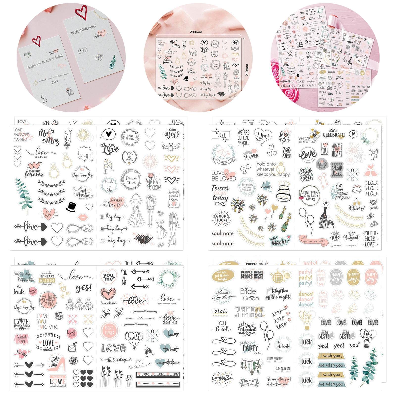 10 zestawów 8 arkuszy naklejek do planowania ślubu/zaręczyn, samoprzylepnych do scrapbookingu