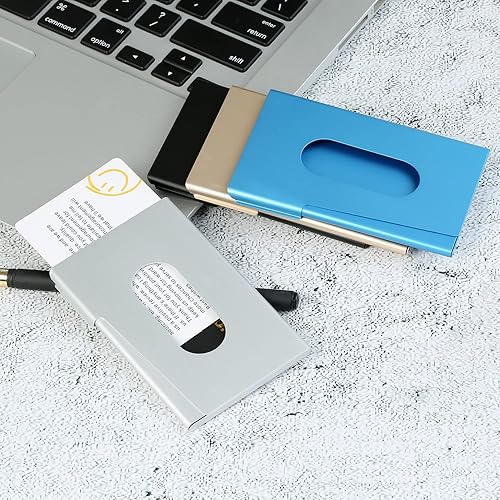 Miniatura 7 de BONSYL® Portatarjetas de visita de aleación de aluminio, soporte para tarjetas de visita, colorido bolsillo para mujeres y hombres.