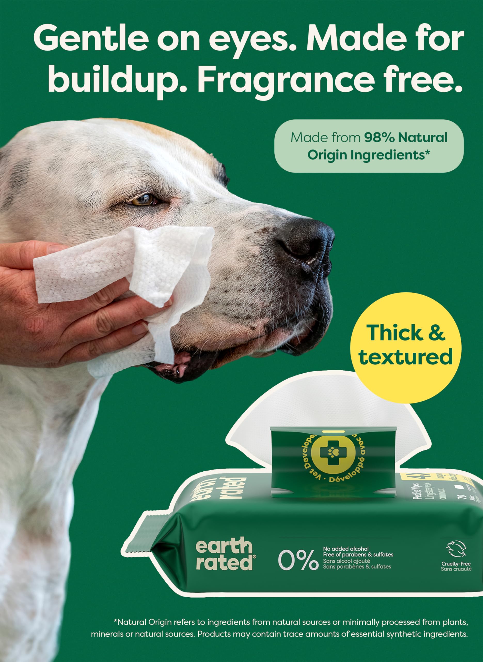 Earth Rated Dog Eye Wipes, Vet Developed, Unscented, Removes Dirt, 70ct view 6