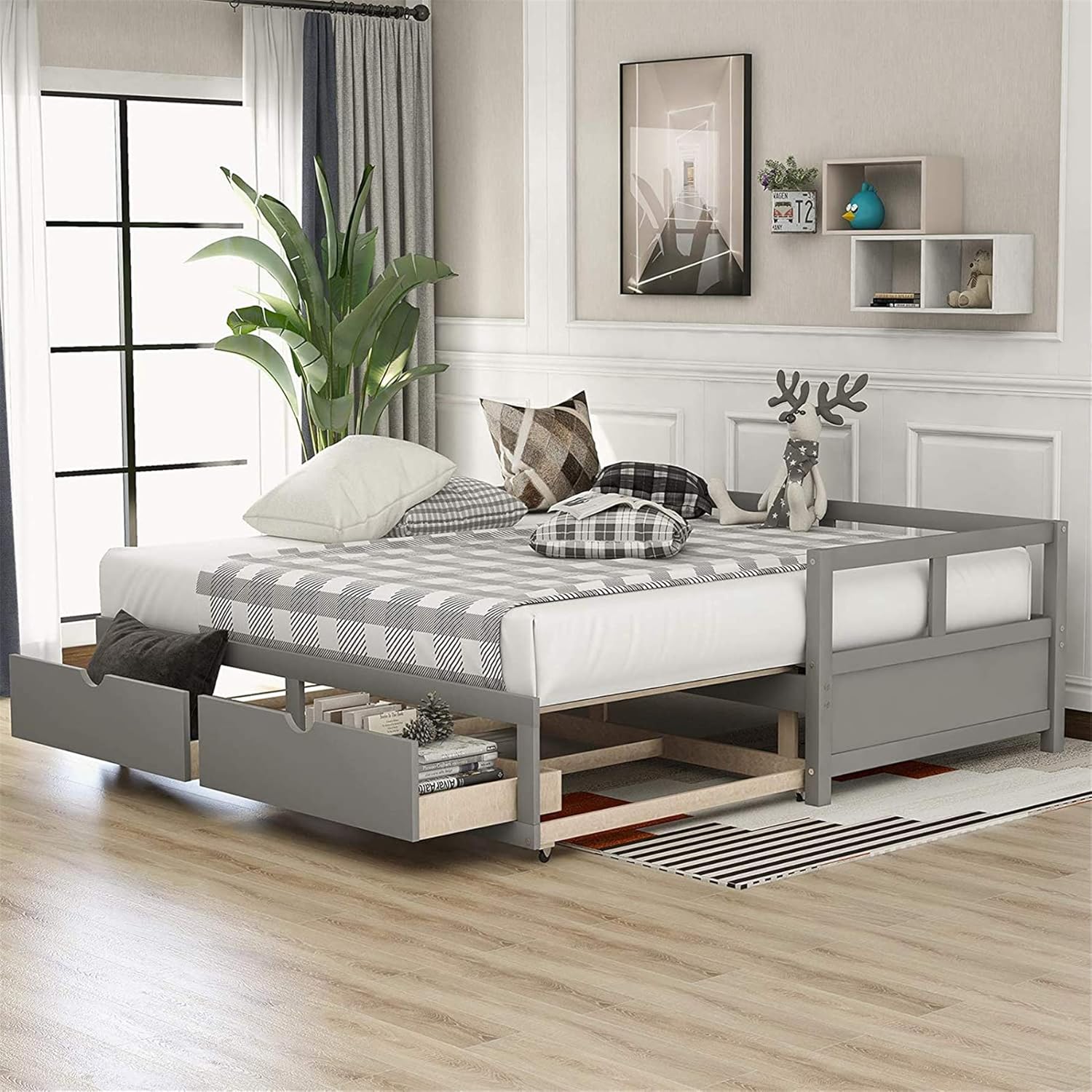 MERITLINE Daybed Frame with Two Storage Drawers, Twin to