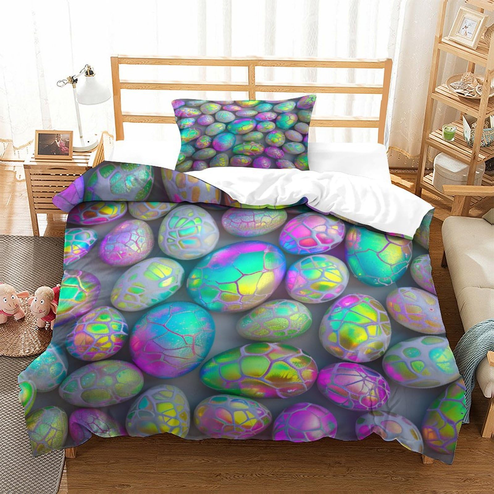 P1S9U7W5Y 3D Printed Vibrant Pebble Pattern Duvet Cover Set 3pcs Microfiber Stone Design Bedding Set Single（135x200cm）