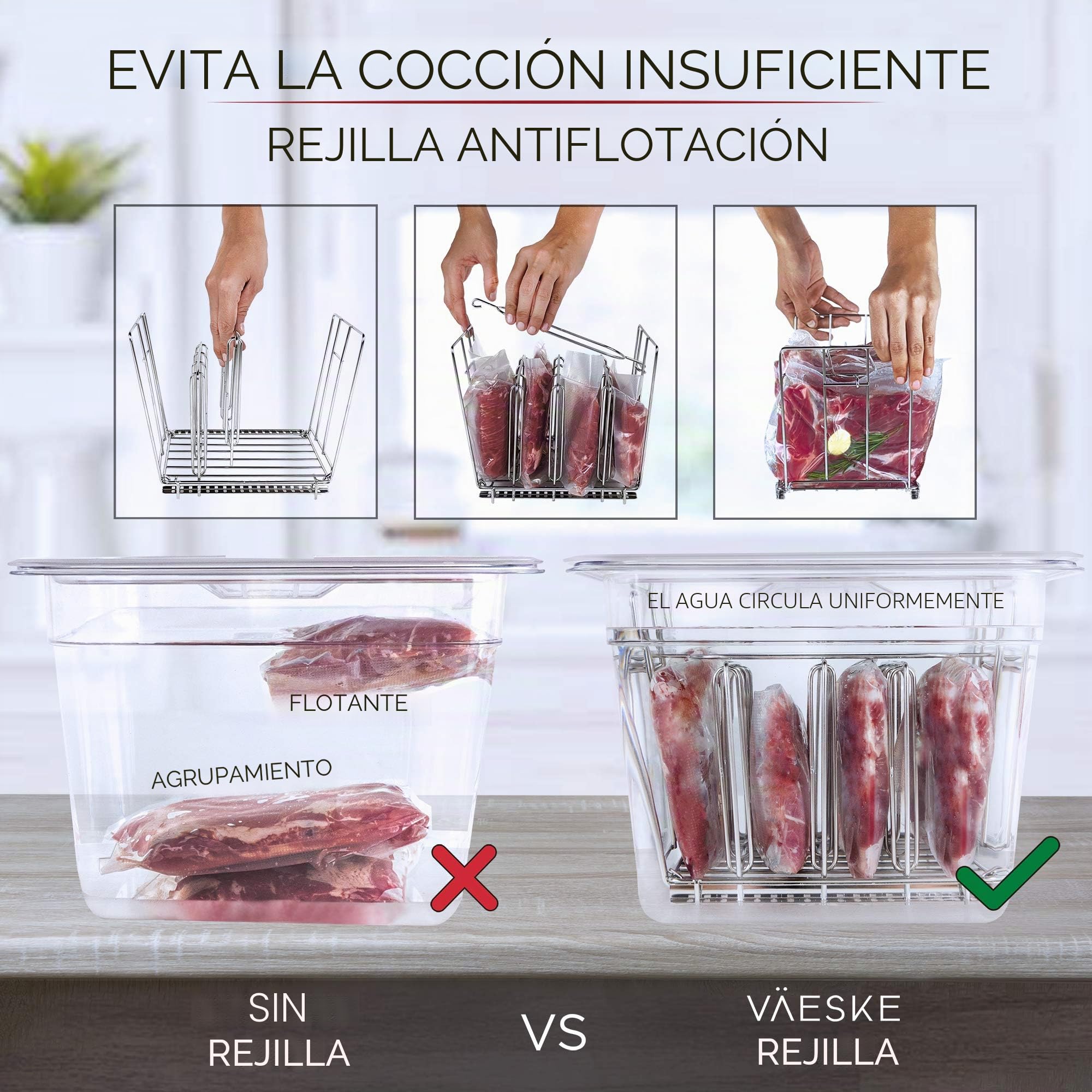 VÄESKE Recipiente Sous Vide con Tapa y Rejilla | Previene Flotación | Cocina a la perfección | Compatible con la Mayoría de los Roner Sous Vide (11 L)