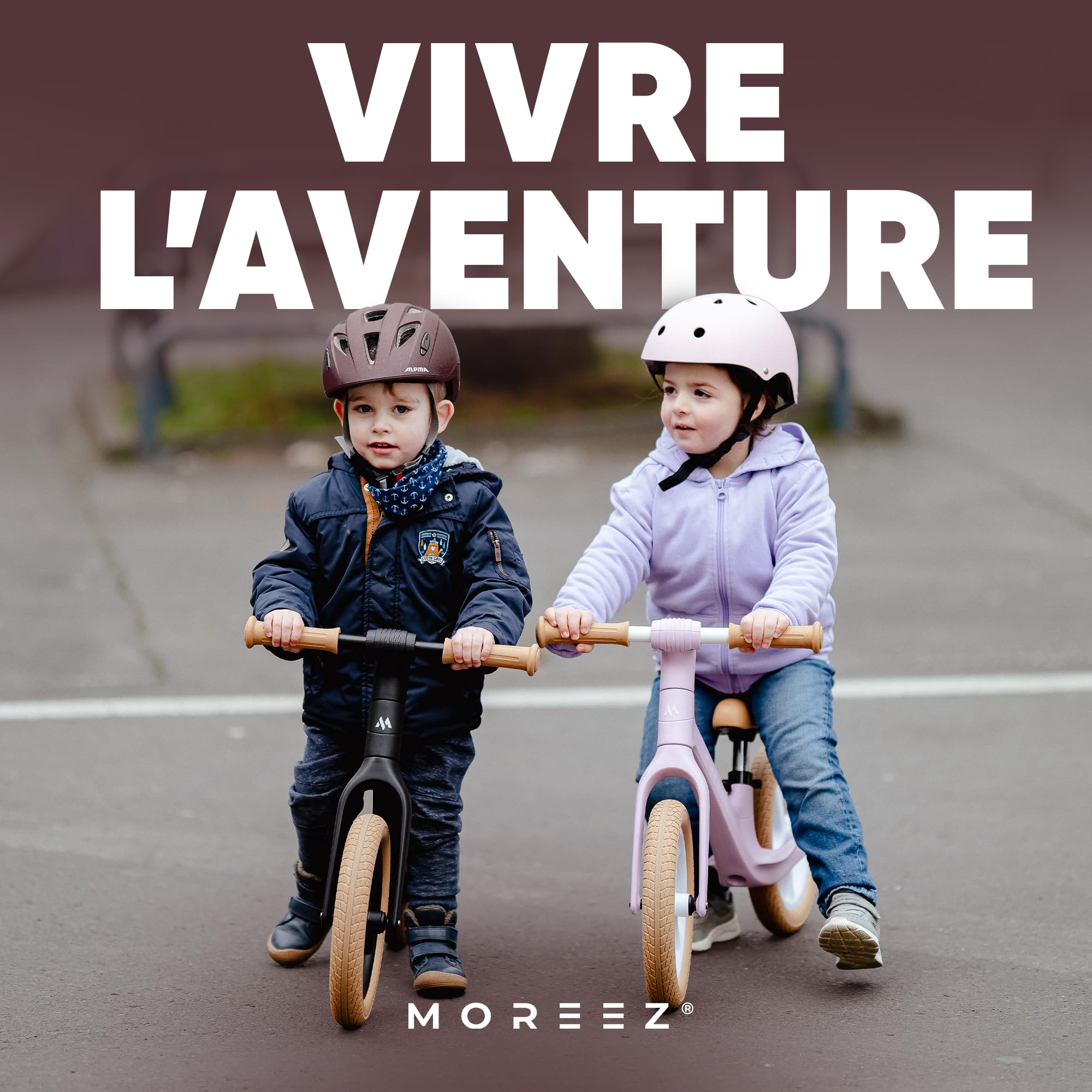 MOREEZ Draisienne à partir de 2 ans [2-5 ans] Roue ultra légère pour enfant avec protection contre les chutes, siège ergonomique, roues de 12 pouces anti-crevaison de 50 kg, repose-pieds antidérapant