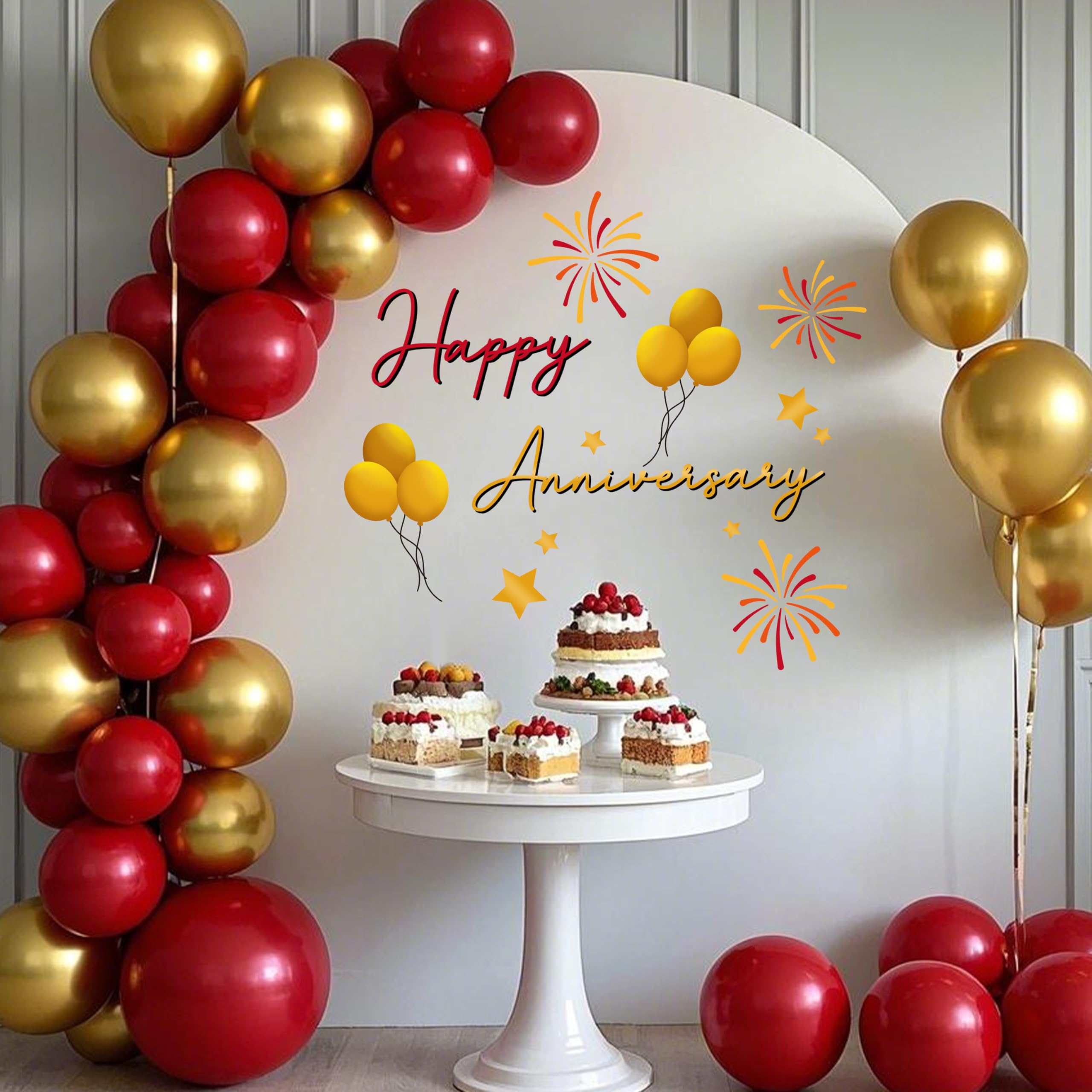 Happy Anniversary Backdrop Sticker,Wedding Anniversary Party Decal Sign,Happy Birthday Party Wall Decoration Gold
