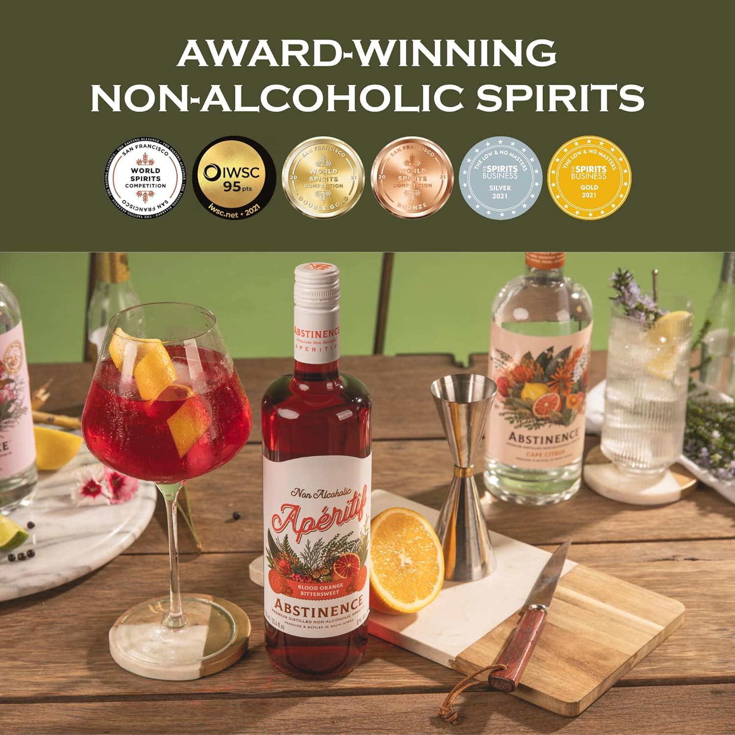 Abstinence Blood Orange Non Alcoholic Aperitif, 750ml, Award-Winning, Botanical Inspired, Bittersweet Non Alcoholic Drink, Distilled Non-Alcoholic Spirit, Zero Proof Mocktail Alternative, 3 Pack