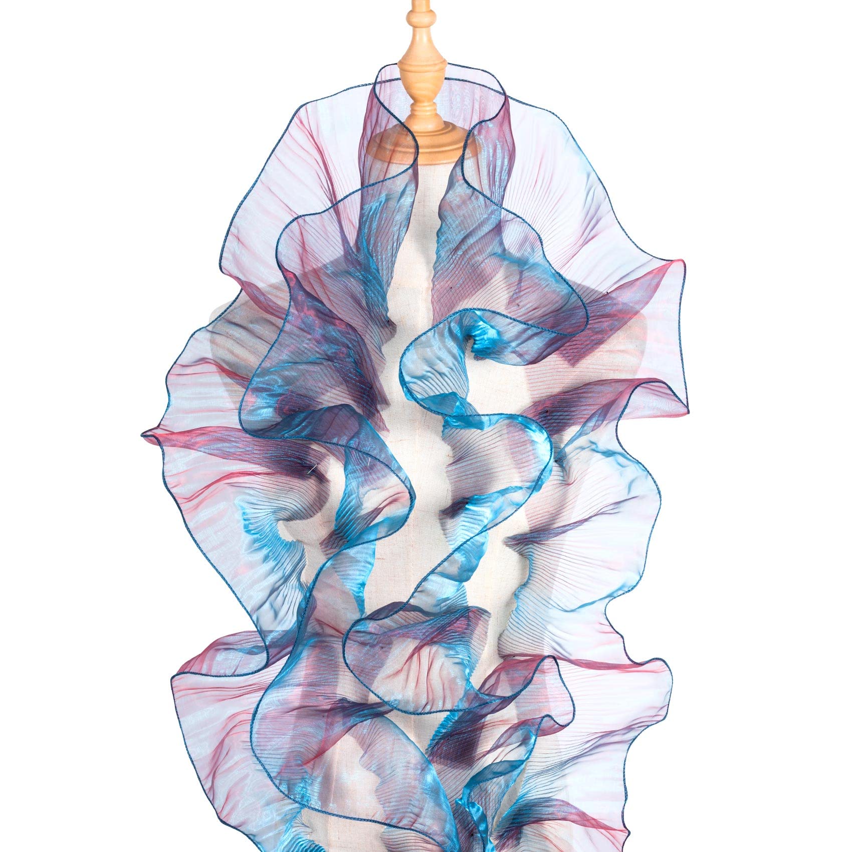 OIIKI Ruffled Lace Trims 10 yards, Pleated Lace Fabric Trim, Organza Ruffled Fabric Tulle Ruffle Lace Border for Sewing Decoration Gradient Blue