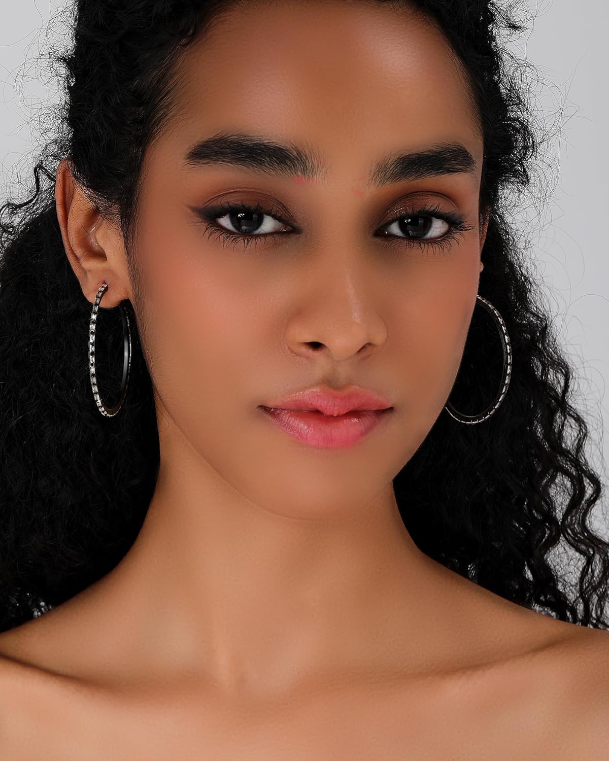 Black Earrings for Women Large Rhinestone Hoop Earrings 14K Gold Silver Plated Big CZ Hoop Earrings Hypoallergenic Jewelry With Crystals For women 40/50/60 mm - Image 2