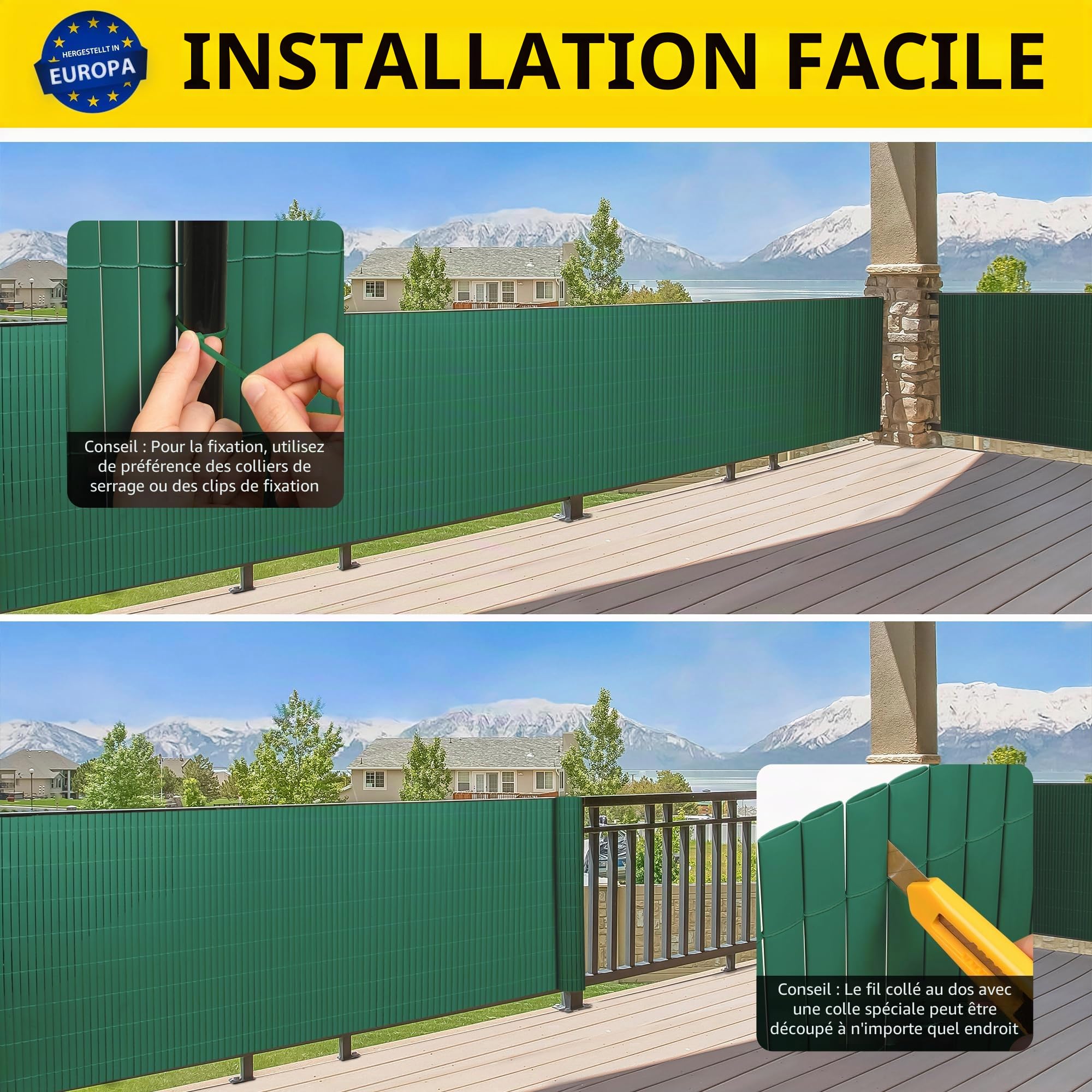 jarolift Canisse en PVC Standard Brise Vue pour Jardin Balcon Terrasse, Habillage De Balcon Clôture Renforcé Résistanteaux Intempéries, 120 x 700 cm, 2 Tapis : 1 x 3 m + 1 x 4 m de Longueur, Vert
