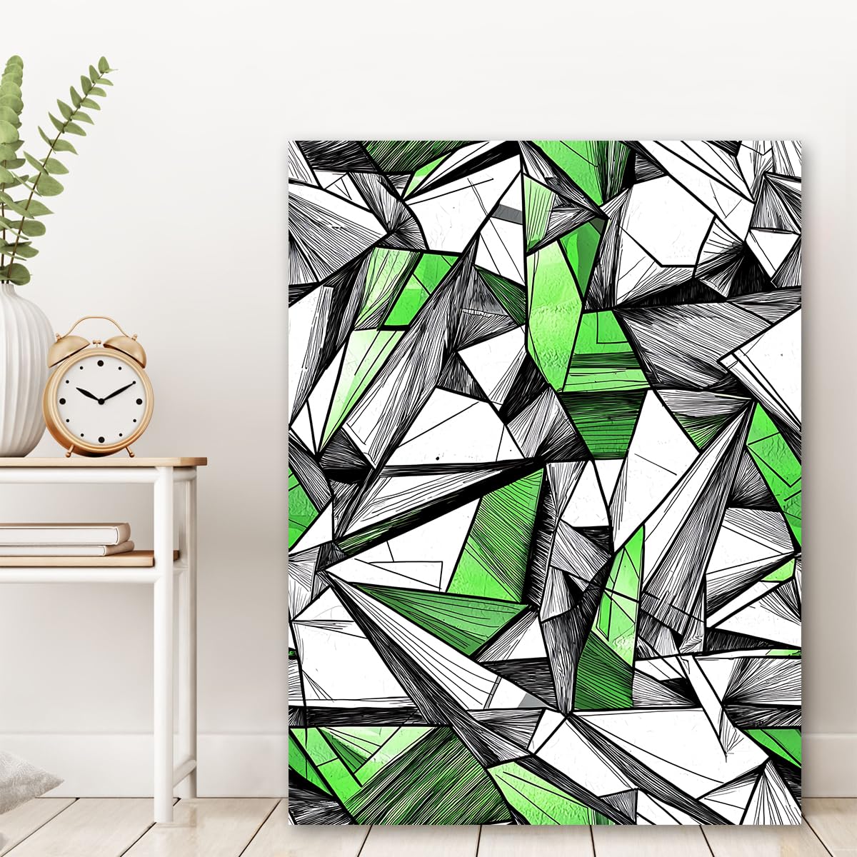 Cuadros en Lienzo Sin Marco Polígono Verde, Pintura Bloque Abstracto Geométrico Prisma 3D Moderno para Salón Dormitorio 80x120cm
