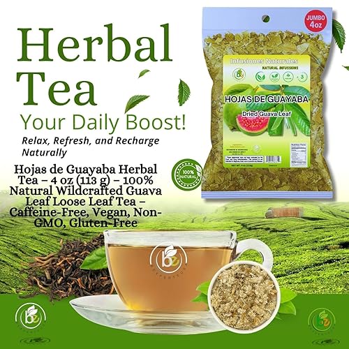Miniatura 2 de Hojas de Guayaba - Té de hierbas  4 oz (113 g)  Té de hojas sueltas de hoja de guayaba 100% natural natural  Sin cafeína, vegano, sin OMG, sin