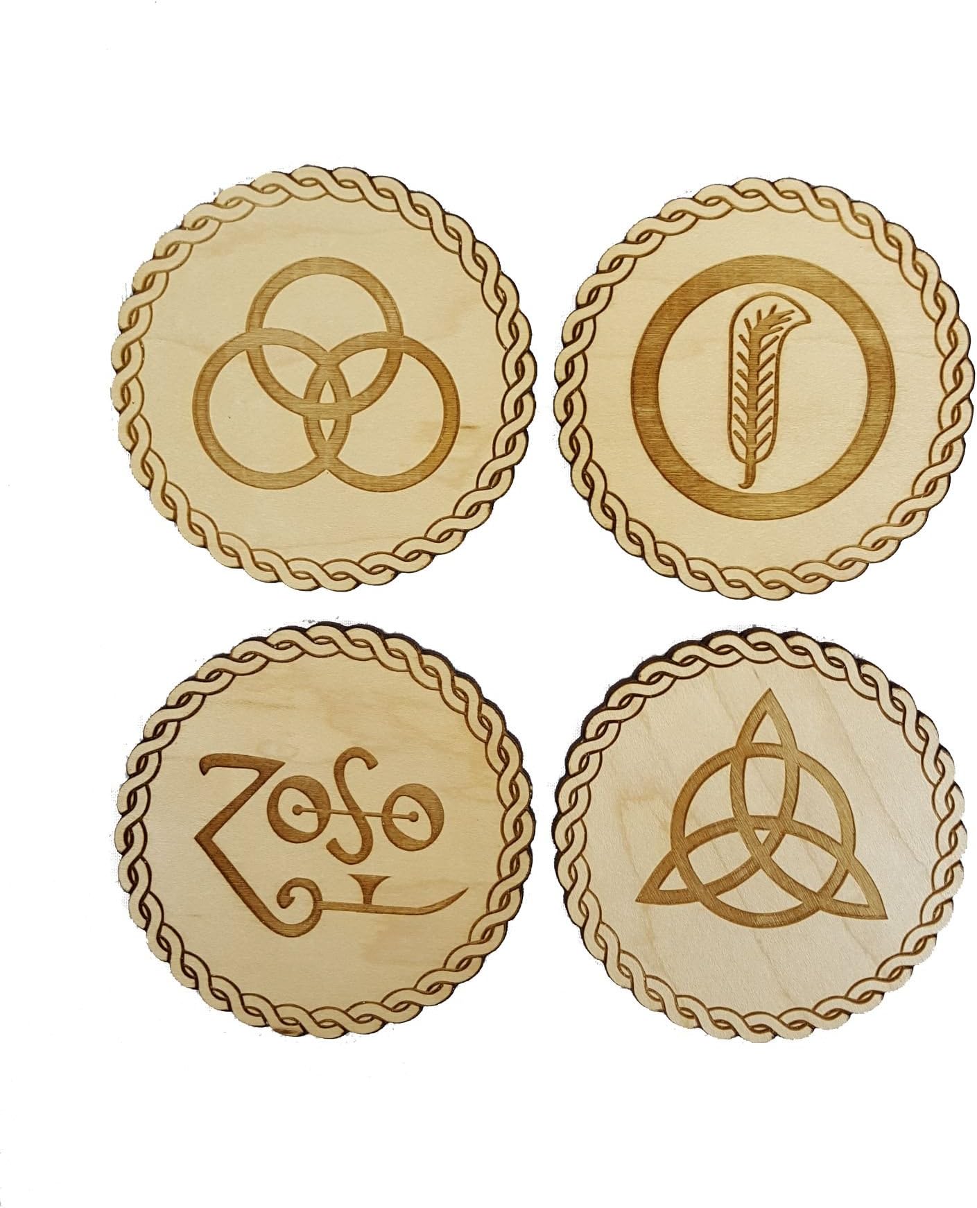 Derwent Laser CraftsLed Zeppelin Inspired Wooden Symbol Coasters, Pack of 4 - Choice of Two Wood Types (Maple)