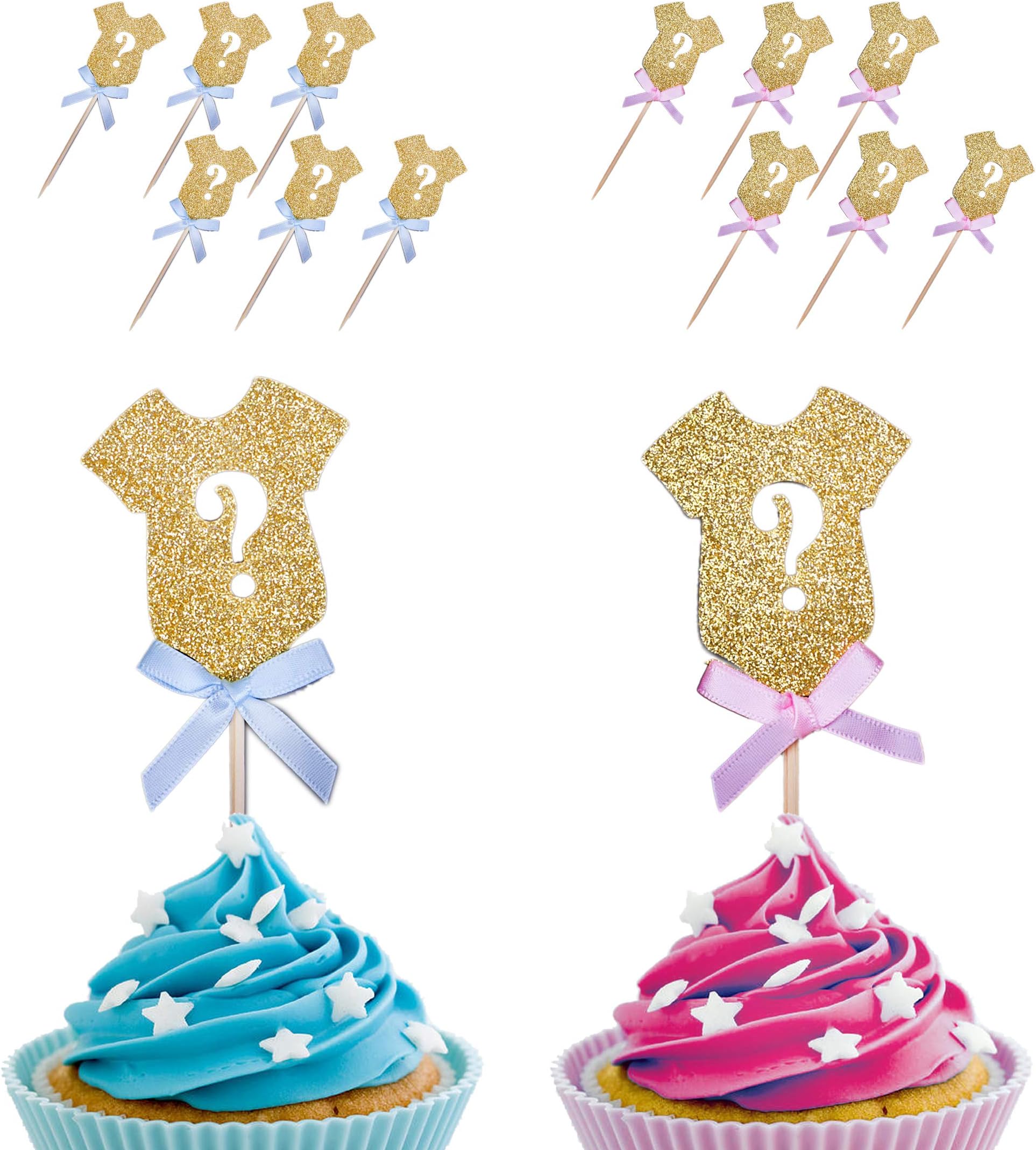 Gender Reveal Cupcake Toppers Gold Glitter Gender Reveal Party Decorations Supplies for Baby Shower Party 24 Pcs