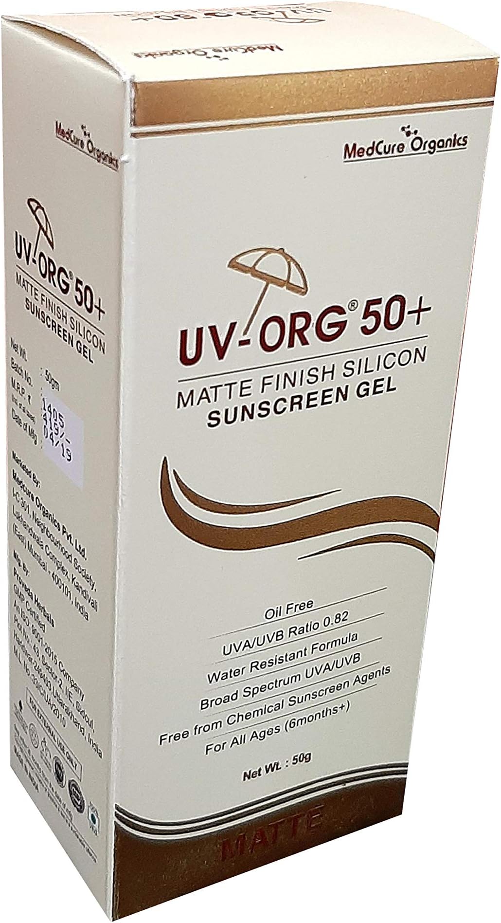 UV-ORG 50+ Sunscreen Aqua Gel, SPF 50, 50 grams