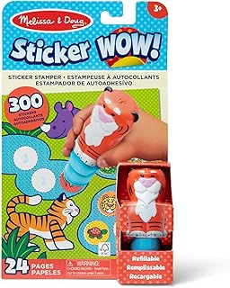 Melissa & Doug Sticker Wow!™ 24-Page Activity Pad and Sticker Stamper, 300 Stickers, Arts and Crafts Fidget Toy Collectible Character – Tiger Creative Play Travel Toy for Girls and Boys 3+