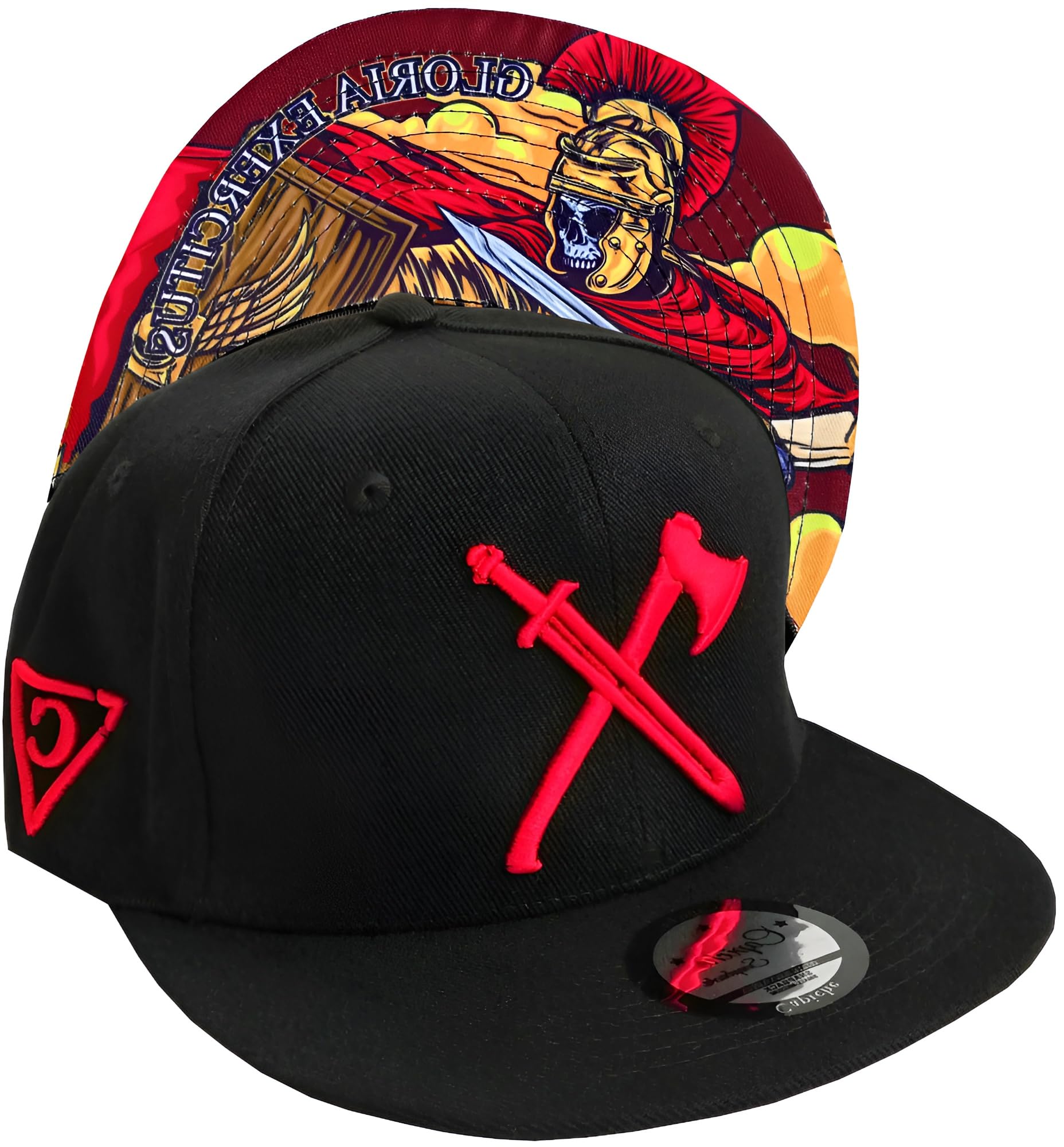 Capiche [99+ Variations] Roman Soldier Hat, Black and Red Snapback Hats for Men, Medieval Warrior Baseball Cap Classic Model, Flat Bill with Logo, Gaming Hats, Gorras + Gold Storage Box