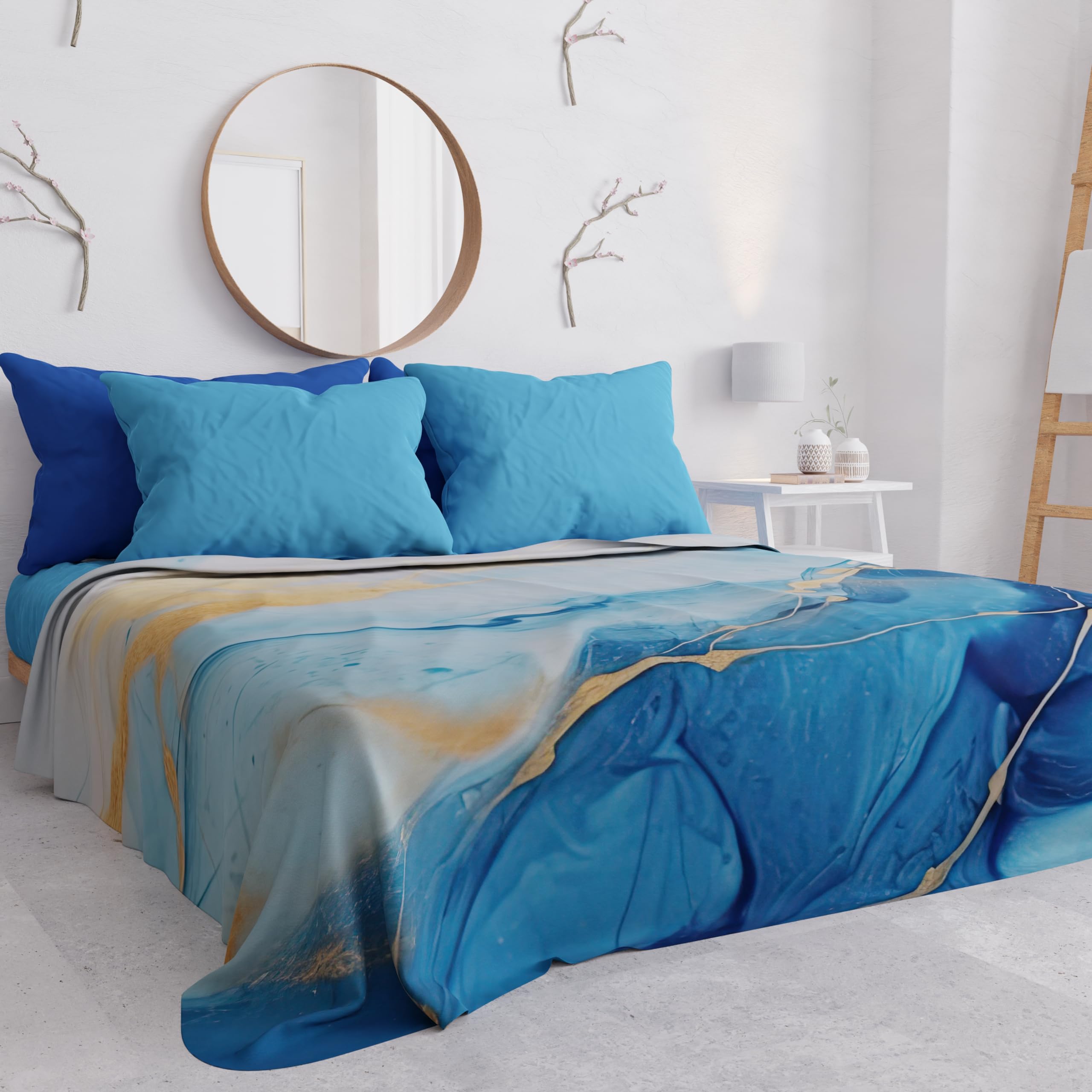 PETTI Artigiani Italiani - Double Bedspread Spring Summer Light Blanket Double Bed Sheet Marble Light Blue 100% Made in Italy - Image 2
