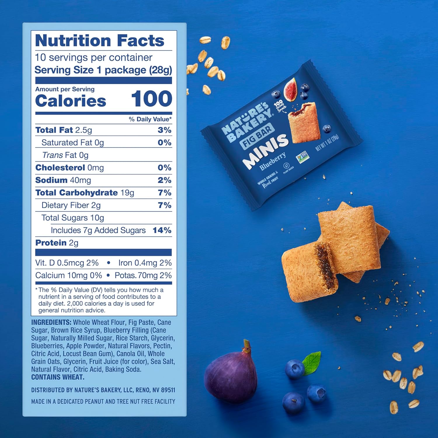 Nature's Bakery Fig Bar Minis, Blueberry, Whole Grain, Vegan Friendly, Kosher, Non-GMO, 10 Ounce (Pack of 6)