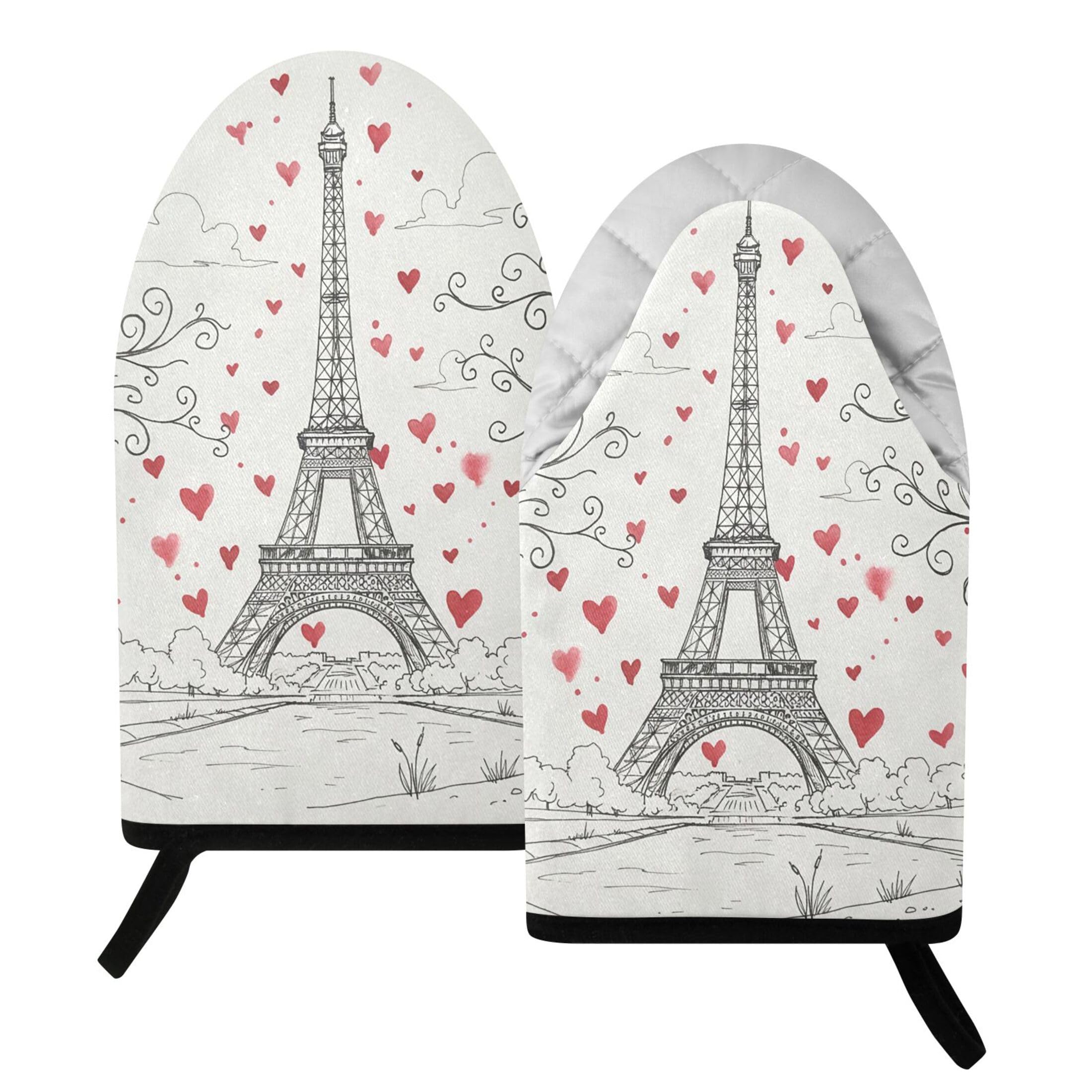 Kutsu Paris Tower Oven Mitts for Kitchen, Heat Resistant Cotton Oven Gloves for BBQ Baking Cooking, Breathable Kitchen Essentials, 2 pcs