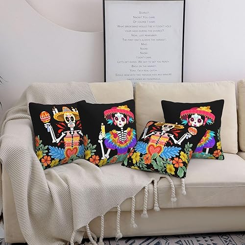 Miniatura 3 de 4 fundas de almohada mexicanas del Día de los Muertos, fundas de almohada con diseño de acuarela floral de calavera de azúcar, funda de cojín