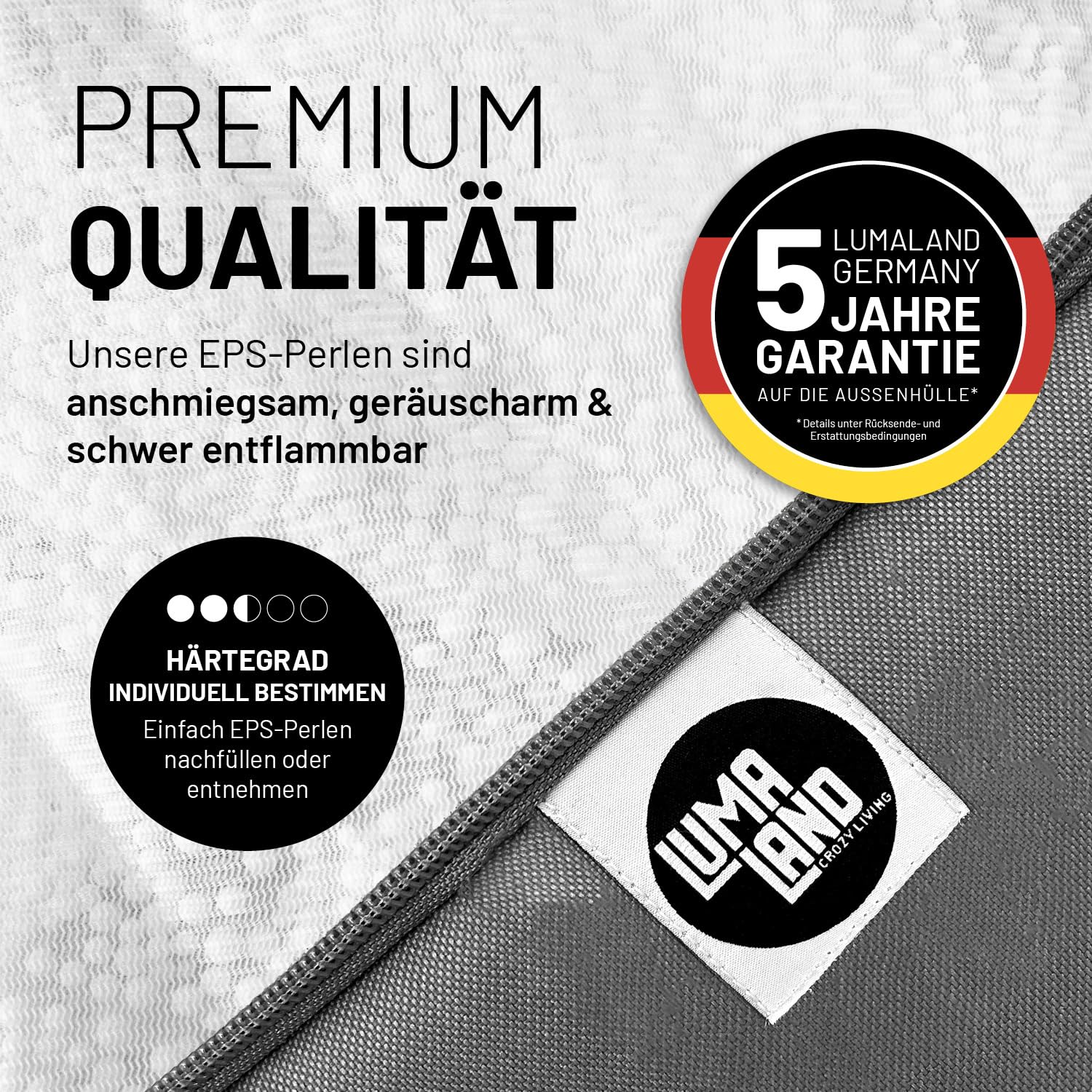 LUMALAND Modular Sitzsack Mitte Cord 200 L für Modulares Sofa | ideales Match mit Sessel & Pouf | EPS Perlen Bean Bag mit Füllung | Indoor Lounge Sitzkissen waschbar für Wohnzimmer, Schlafzimmer & Co.
