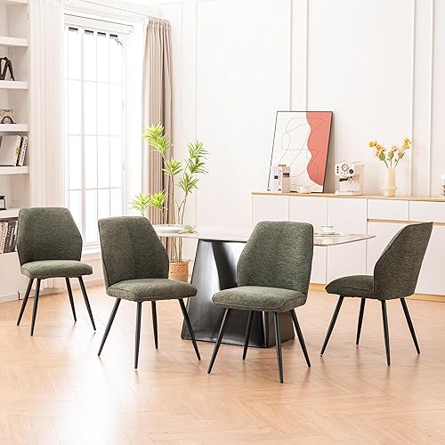 Kidol&Shellder Upholstered Dining Chairs Set of 4 Mid Century Modern Dining Room Chairs Armless Accent Chair Fabric Kitchen Chairs Comfy Waiting Room Chairs with Metal Legs(Dark Green,4)