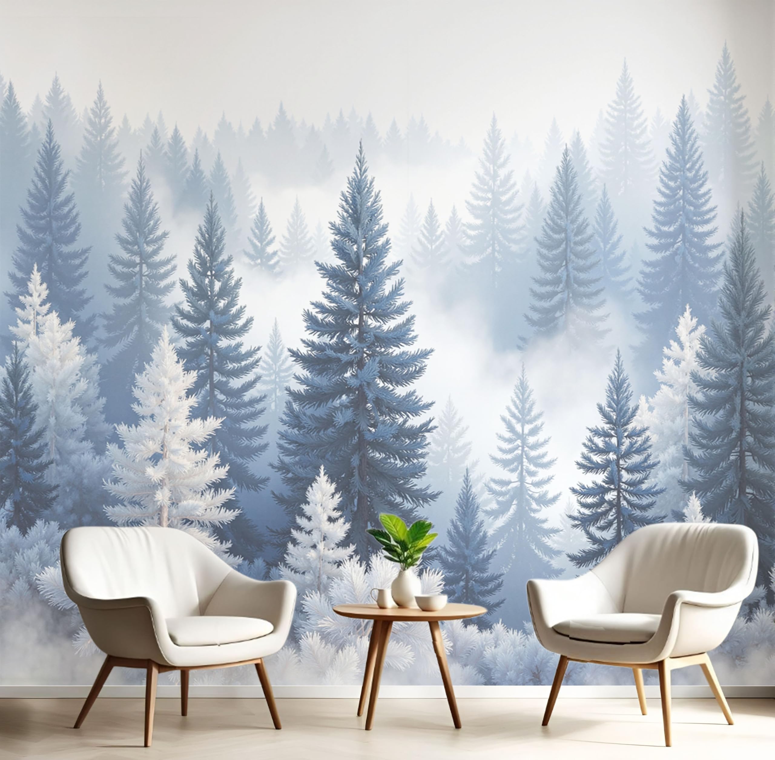 Papier Peint 3D Forêt de Conifères Bleu Foncé 200x140cm en Soie pour Salon