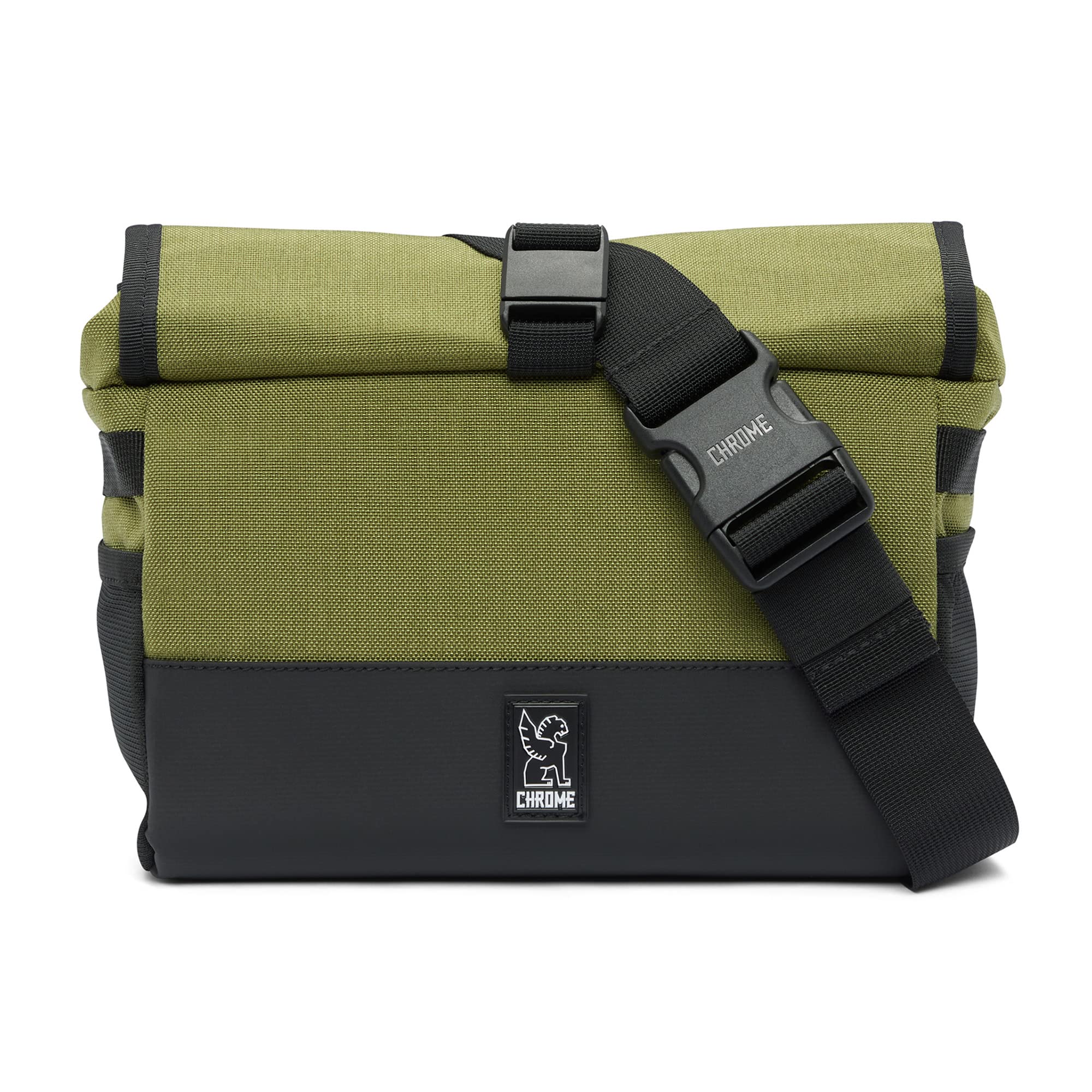 Chrome Industries Doubletrack Handlebar Bag - Pannier Bicycle Crossbody Bag, 5 Liter, Olive Branch